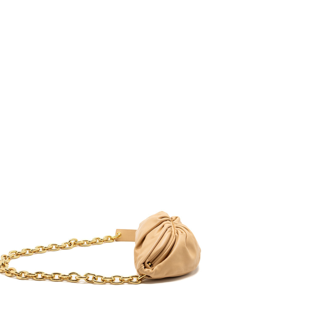 BOTTEGA VENETA THE MINI POUCH BELT BAG CALFSKIN BEIGE GHW