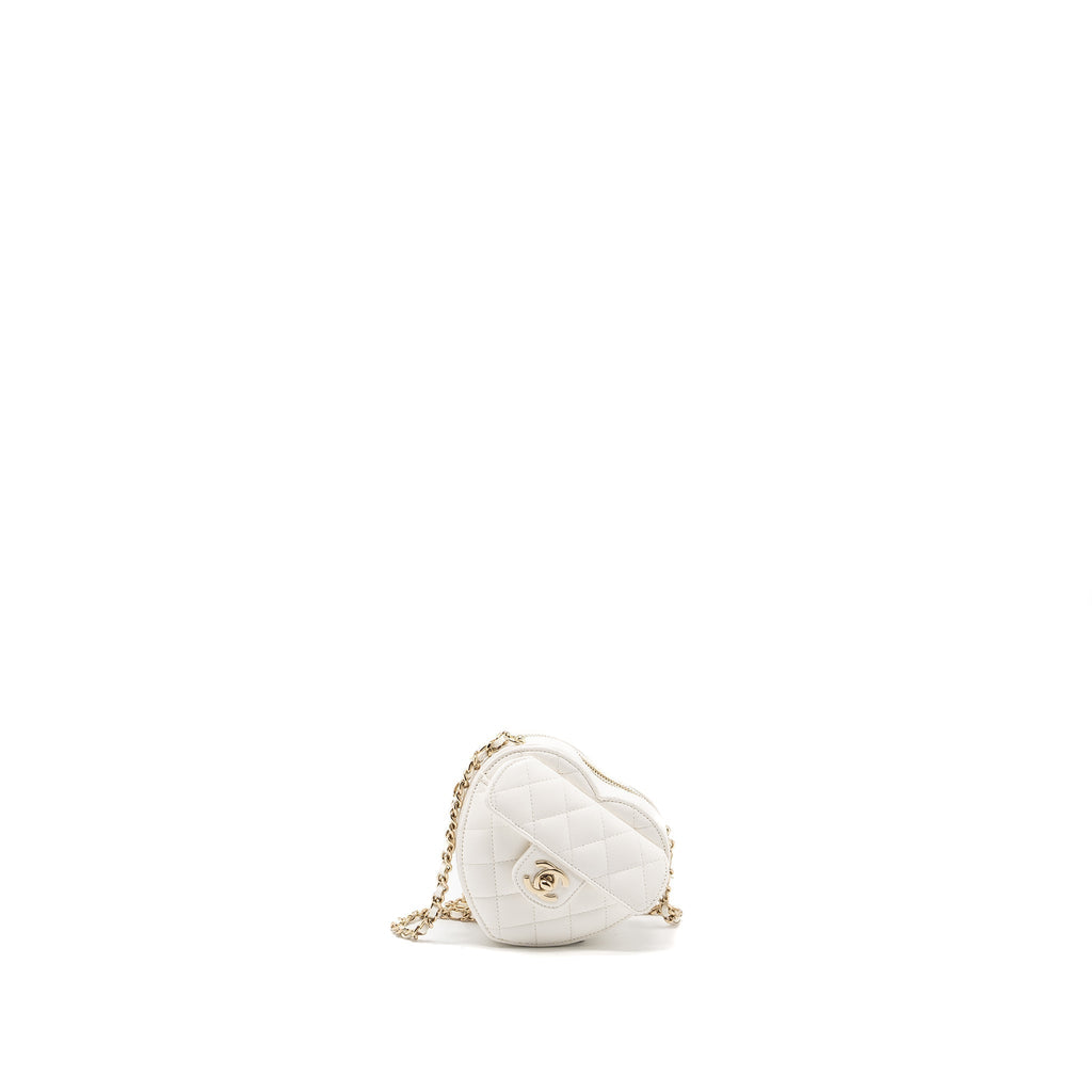 CHANEL 22S SMALL HEART BAG LAMBSKIN WHITE LGHW