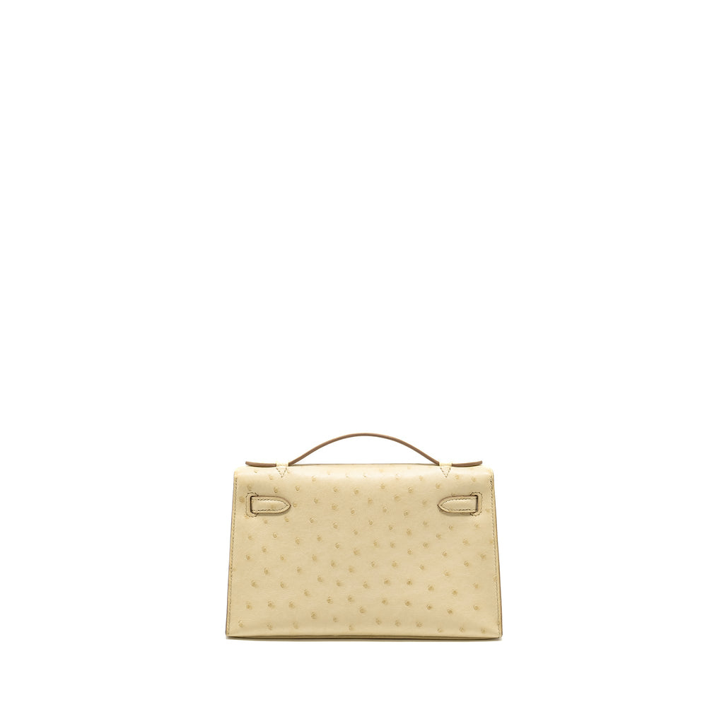 HERMES KELLY POCHETTE OSTRICH BETON GHW