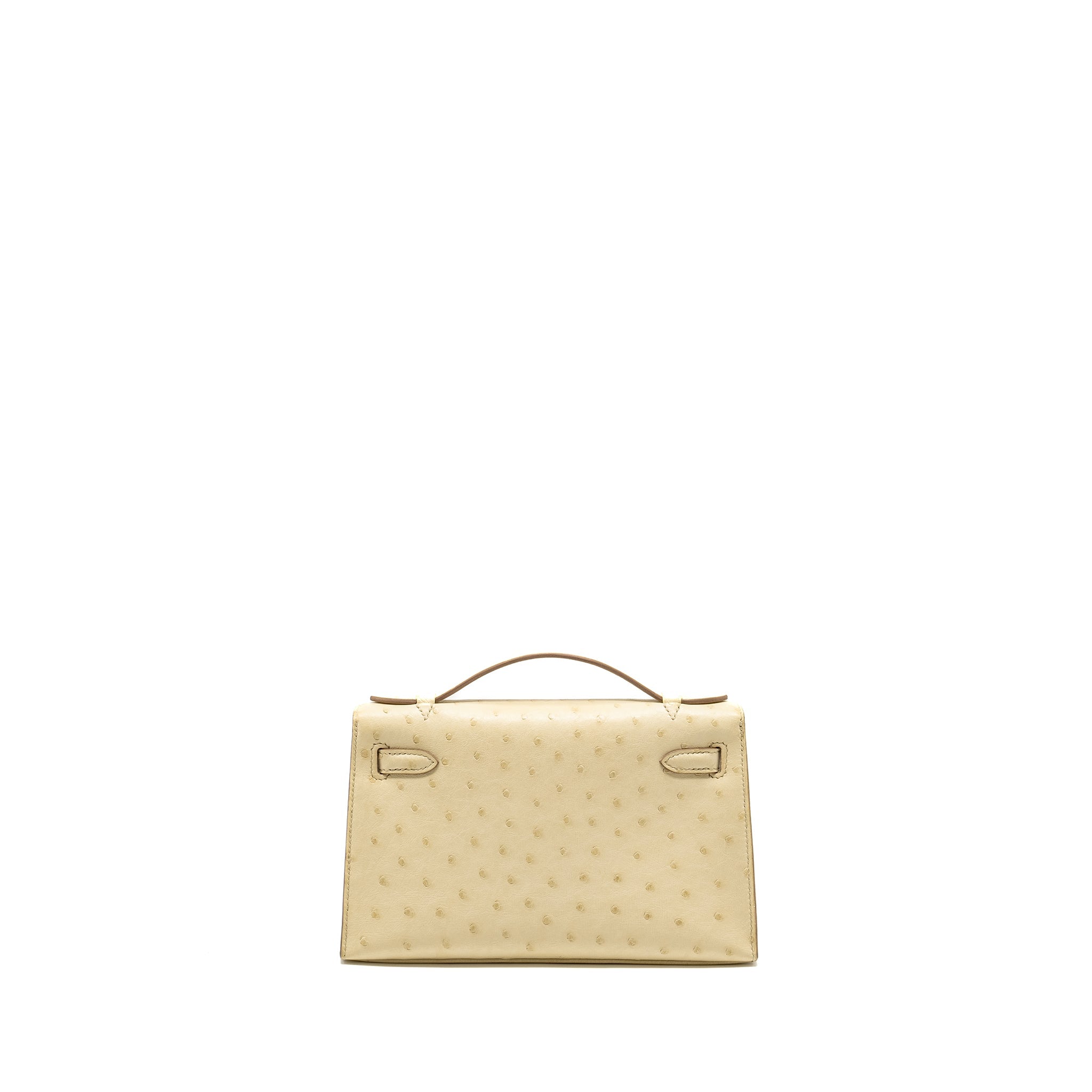 HERMES KELLY POCHETTE OSTRICH BETON GHW