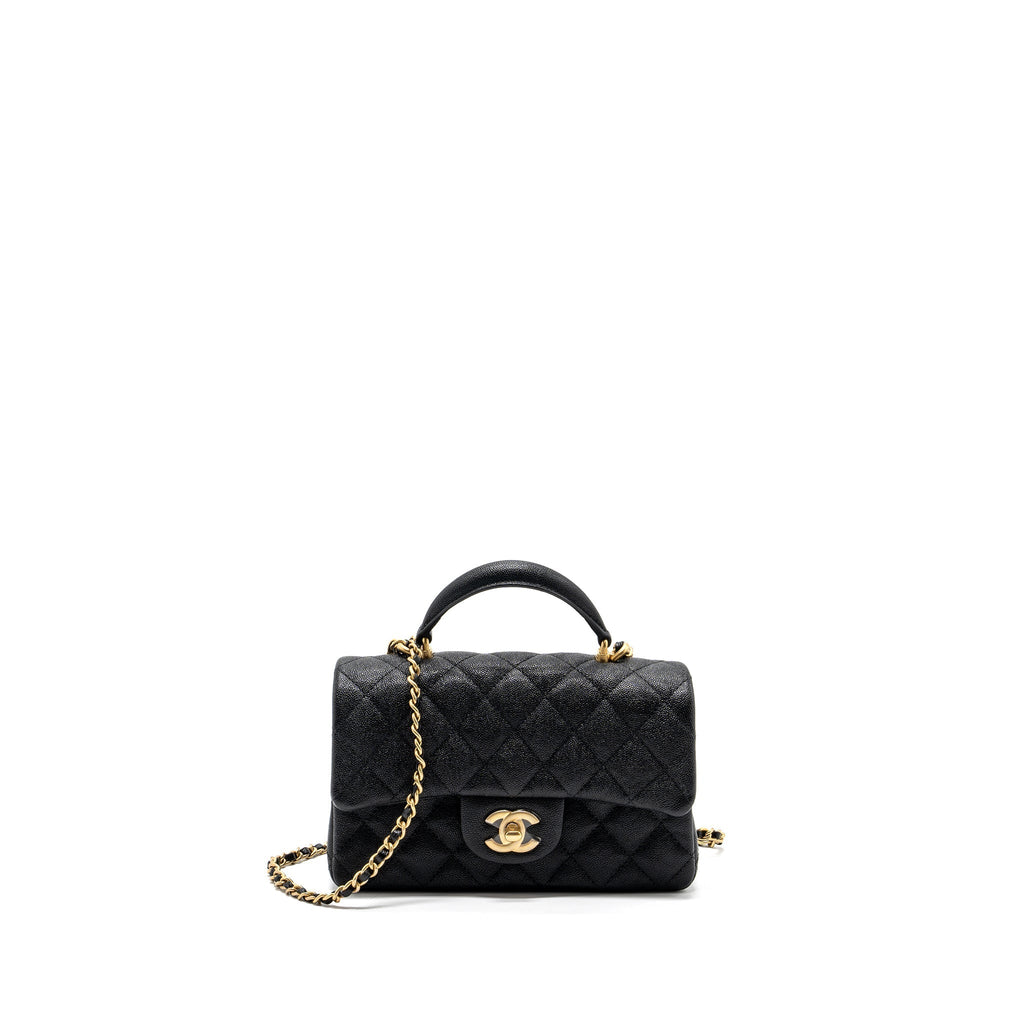 CHANEL TOP HANDLE MINI RECTANGULAR FLAP BAG CAVIAR BLACK GHW