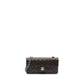 CHANEL EAST WEST CLASSIC QUILTED FLAP BAG CAVIAR CHOCOLATE SHW