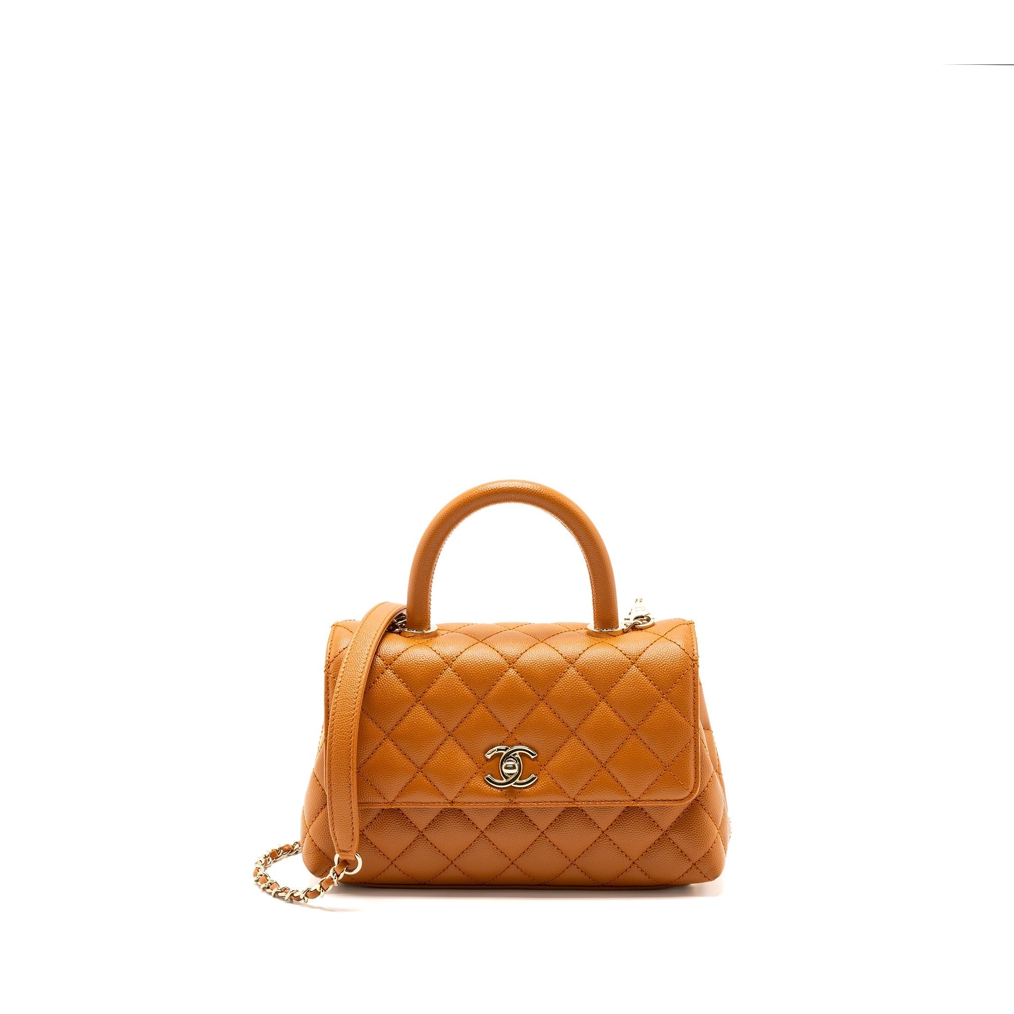 CHANEL SMALL COCO HANDLE CAVIAR CARAMEL GHW (MICROCHIP)