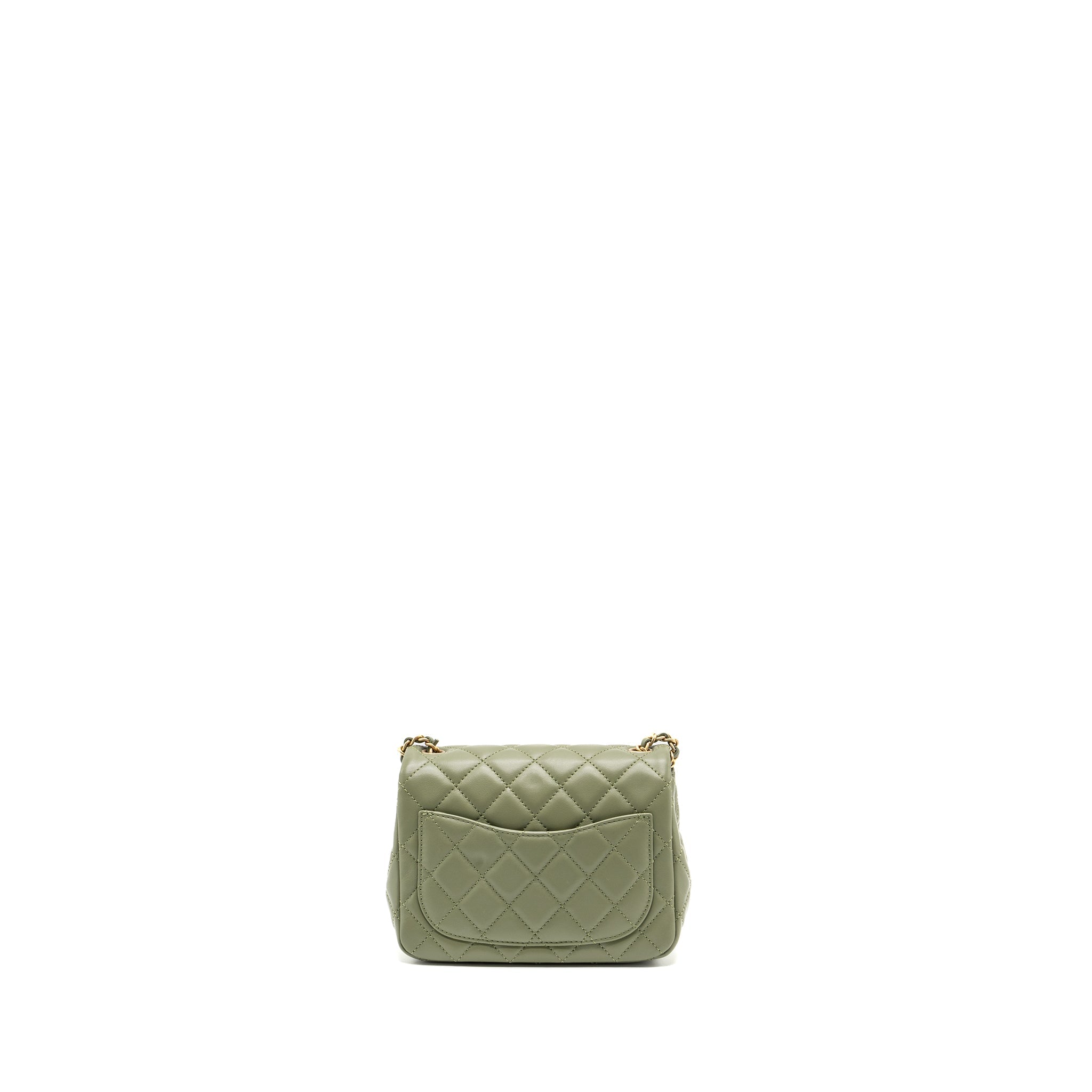 CHANEL PEARL CRUSH MINI SQUARE FLAP BAG LAMBSKIN GREEN GHW (MICROCHIP)