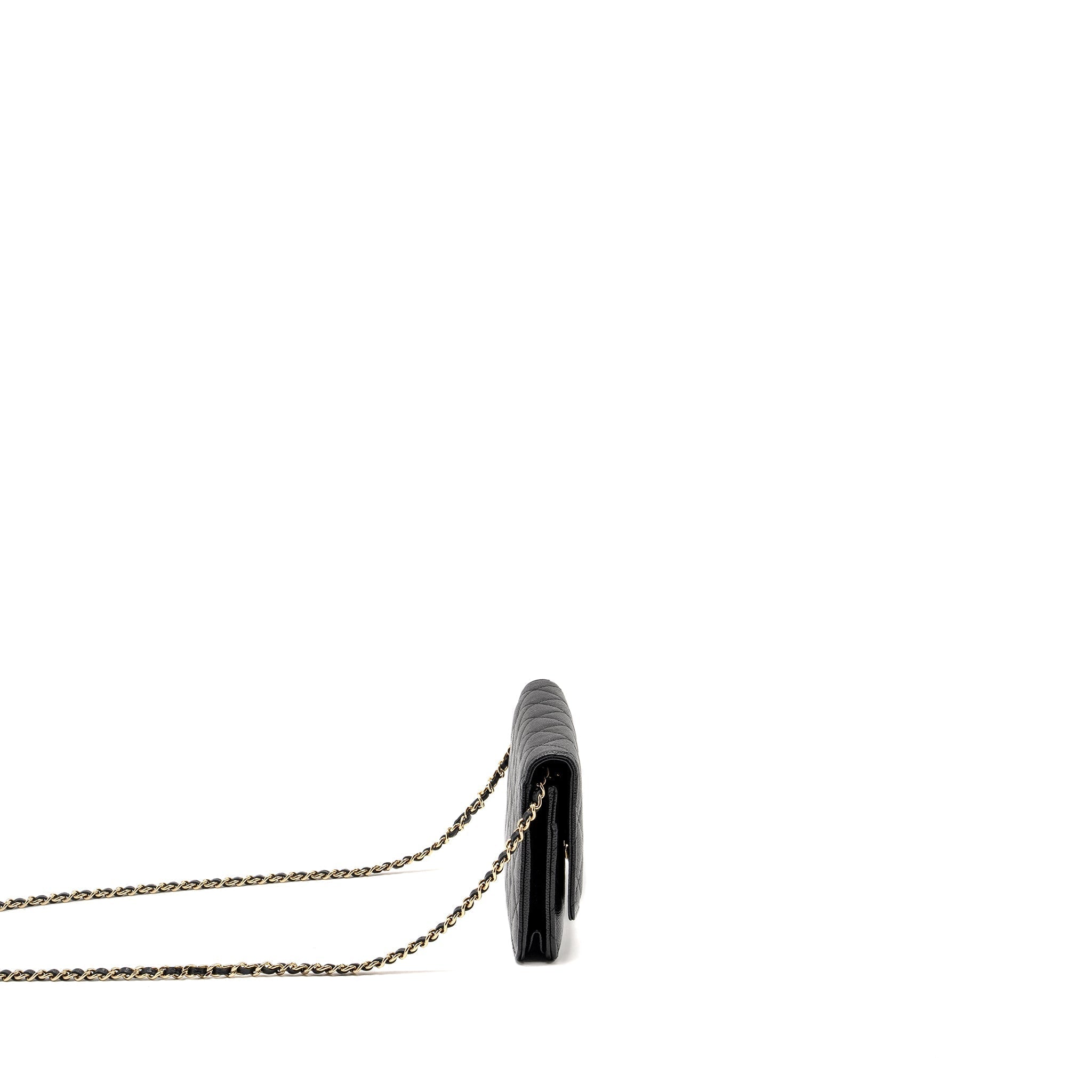 CHANEL DETAILED CC LOGO WALLET ON CHAIN CAVIAR BLACK GHW (MICROCHIP)
