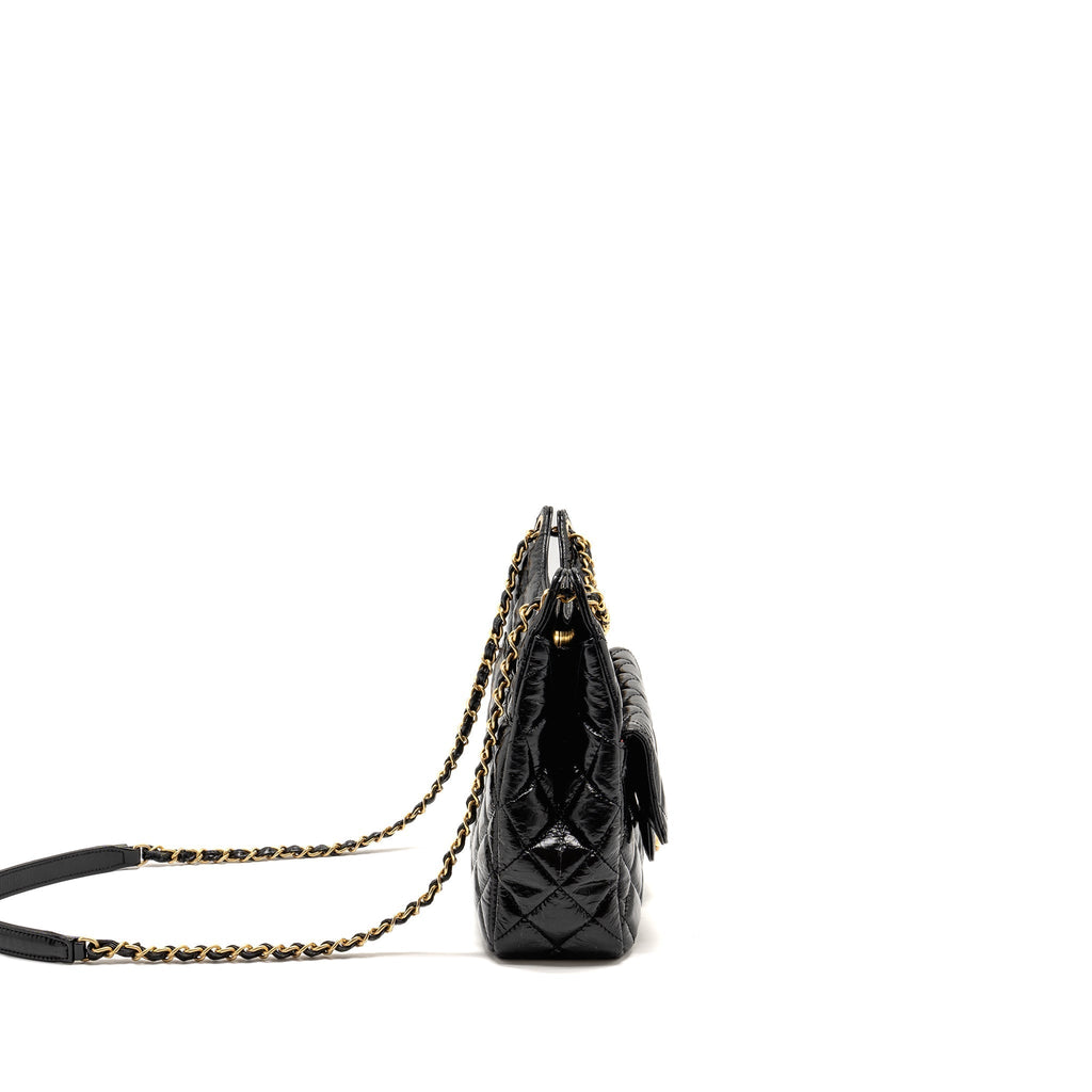 CHANEL HOBO BAG SHINY CALFSKIN BLACK GHW (MICROCHIP)
