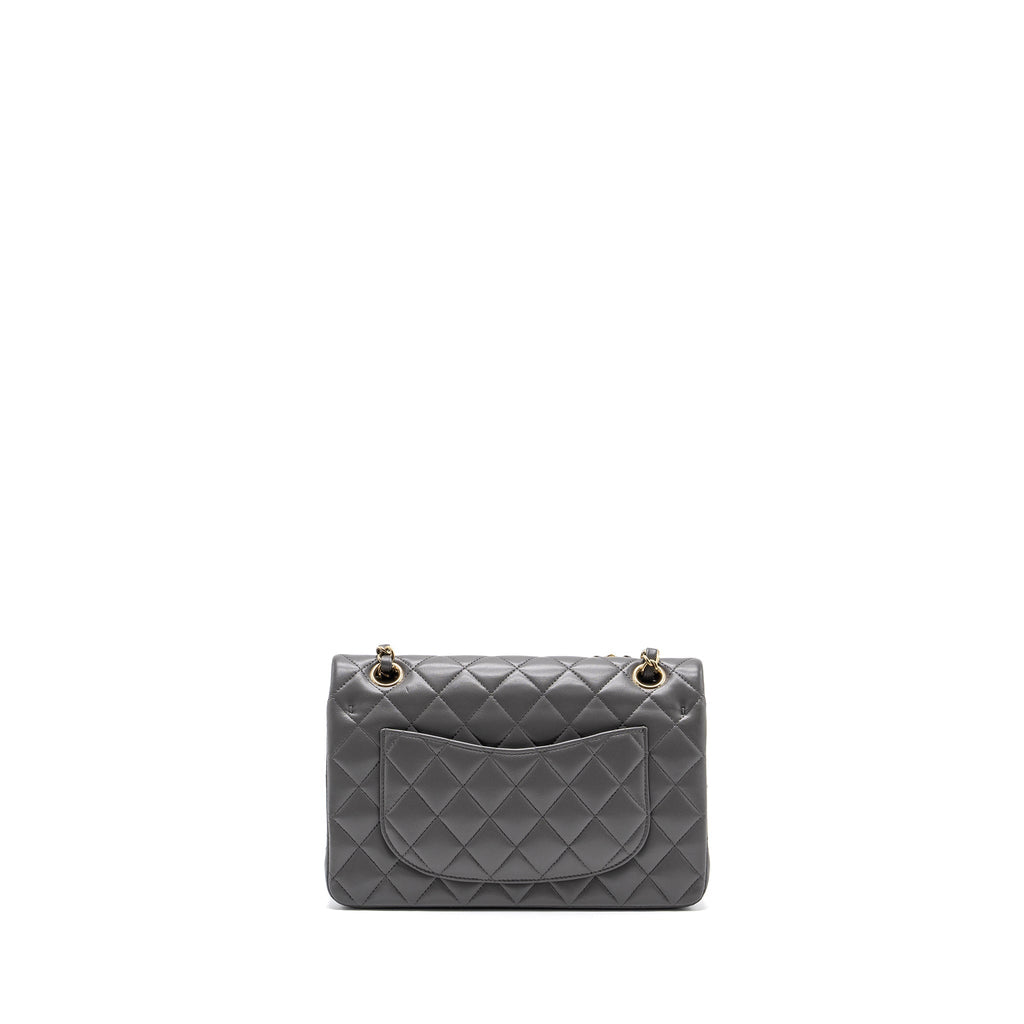 CHANEL SMALL CLASSIC DOUBLE FLAP BAG LAMBSKIN 22A GREY LGHW (MICROCHIP)