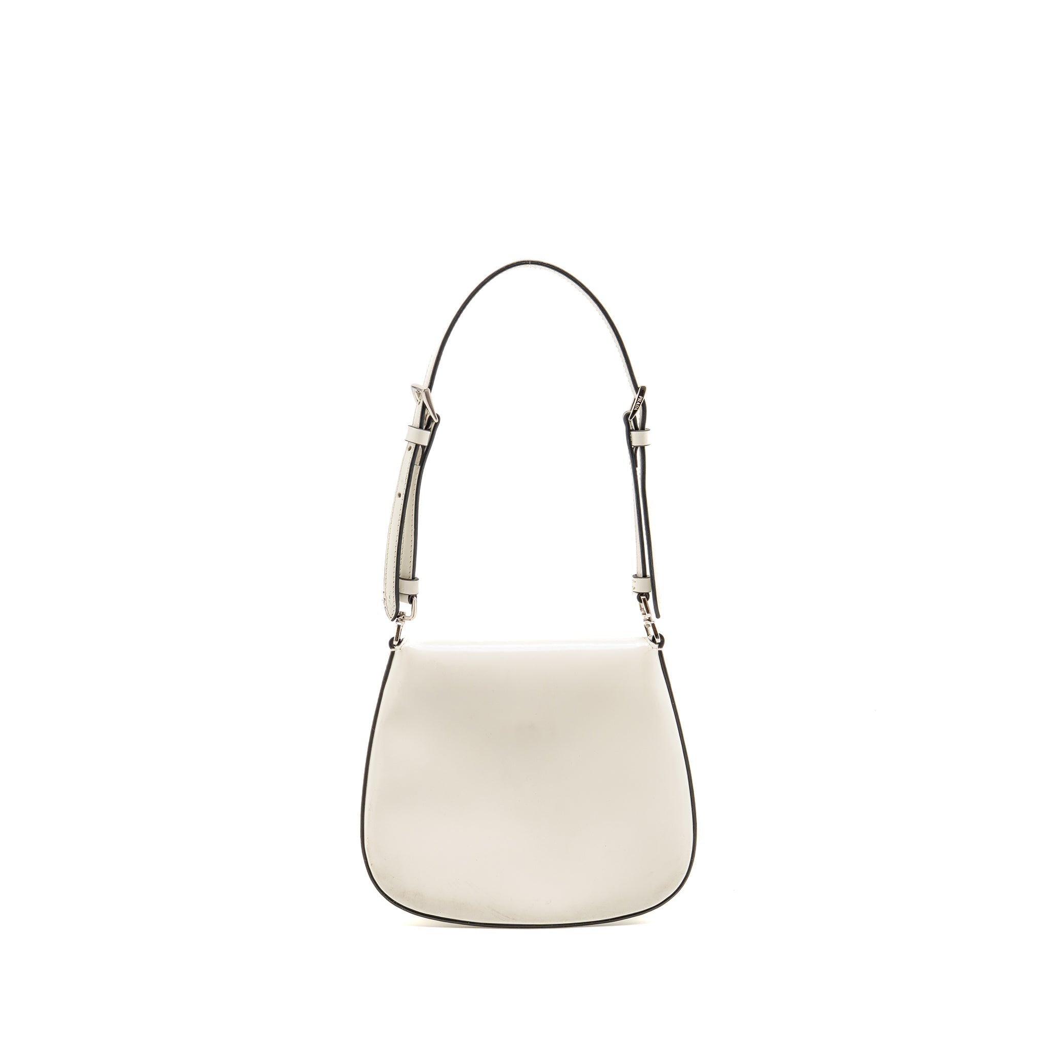 PRADA MINI CLEO SHOULDER BAG BRUSHED LEATHER WHITE SHW