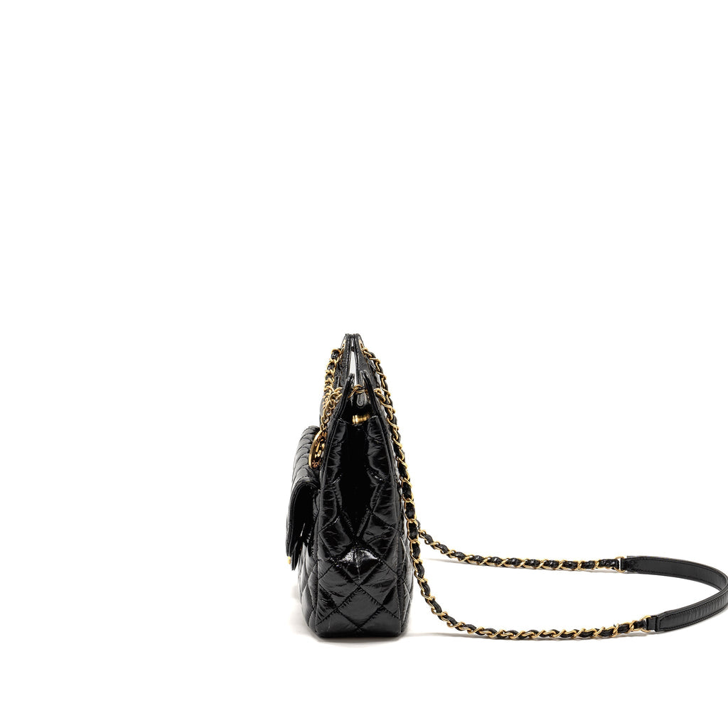 CHANEL HOBO BAG SHINY CALFSKIN BLACK GHW (MICROCHIP)