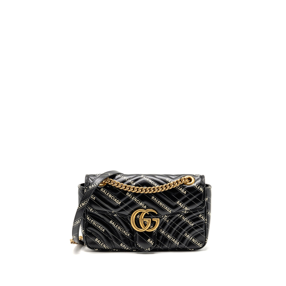 Gucci x Balenciaga The Hacker Project Small GG Marmont Bag Chevron Leather Black/White GHW