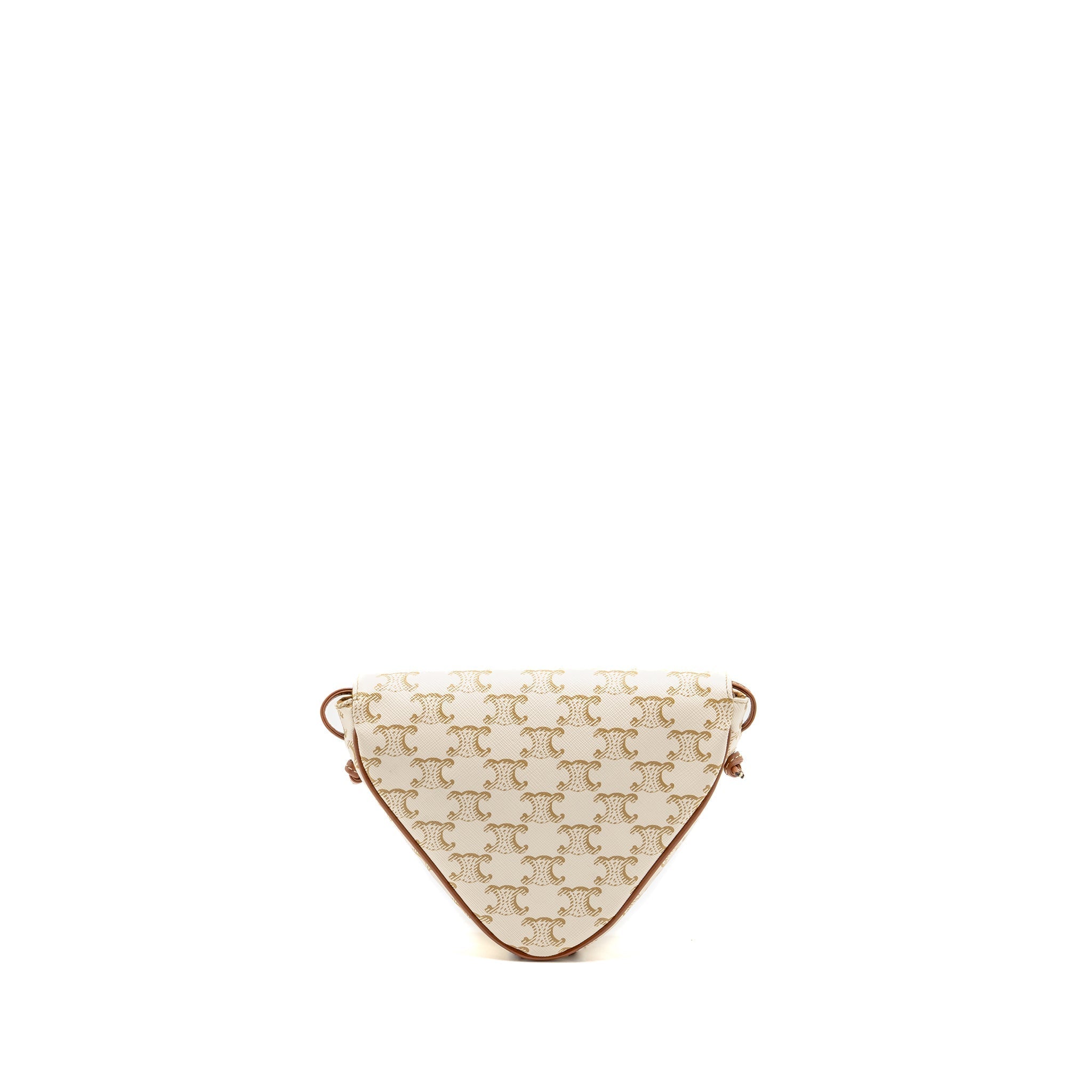 CELINE TRIANGLE SHOULDER BAG TRIOMPHE CANVAS WHITE/TAN