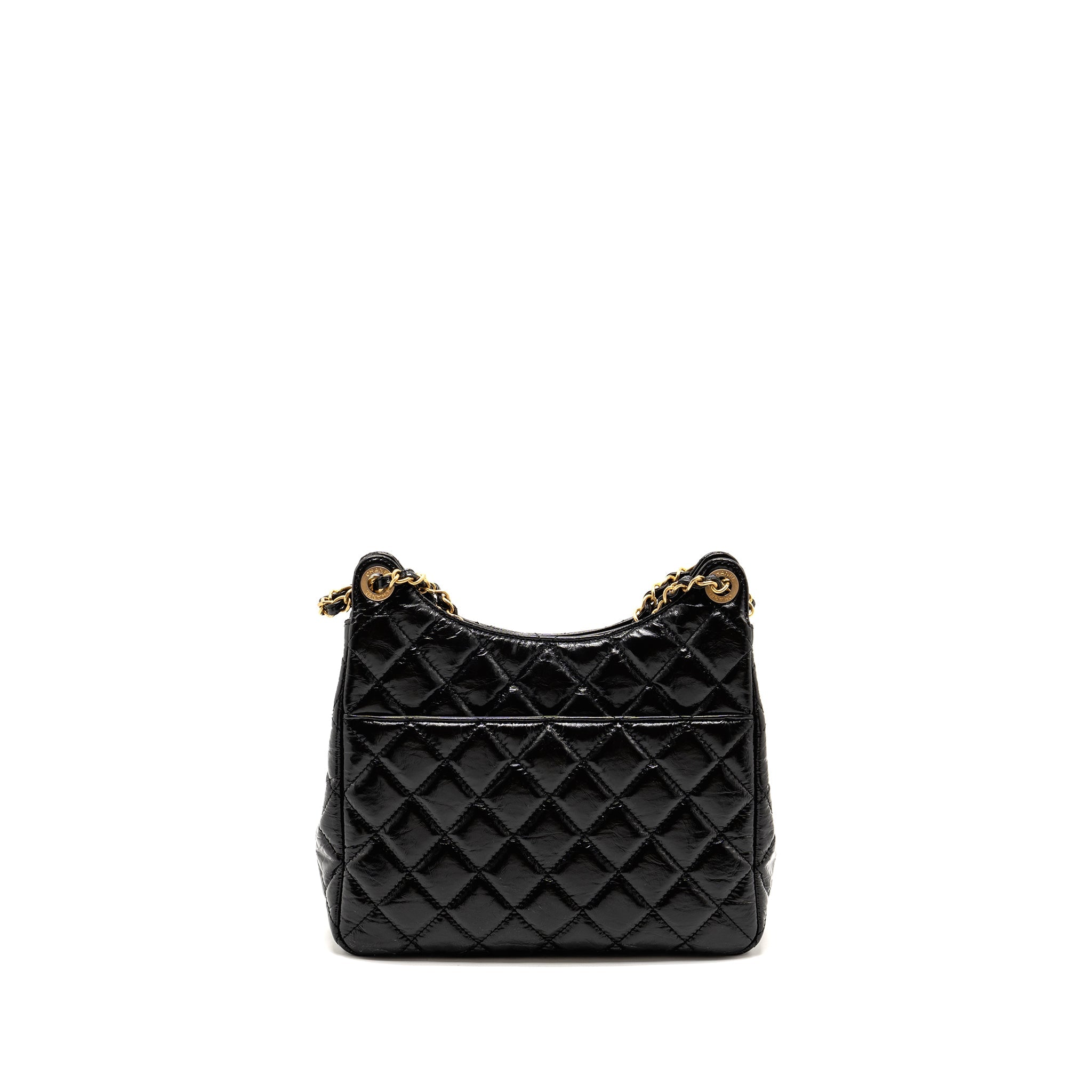 CHANEL HOBO BAG SHINY CALFSKIN BLACK GHW (MICROCHIP)