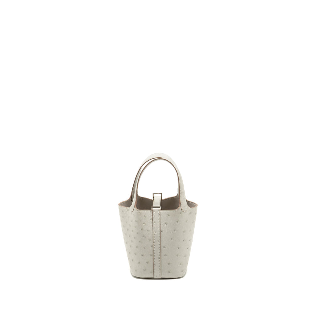 HERMES MICRO PICOTIN 14 LOCK BAG OSTRICH GRIS PERLE SHW