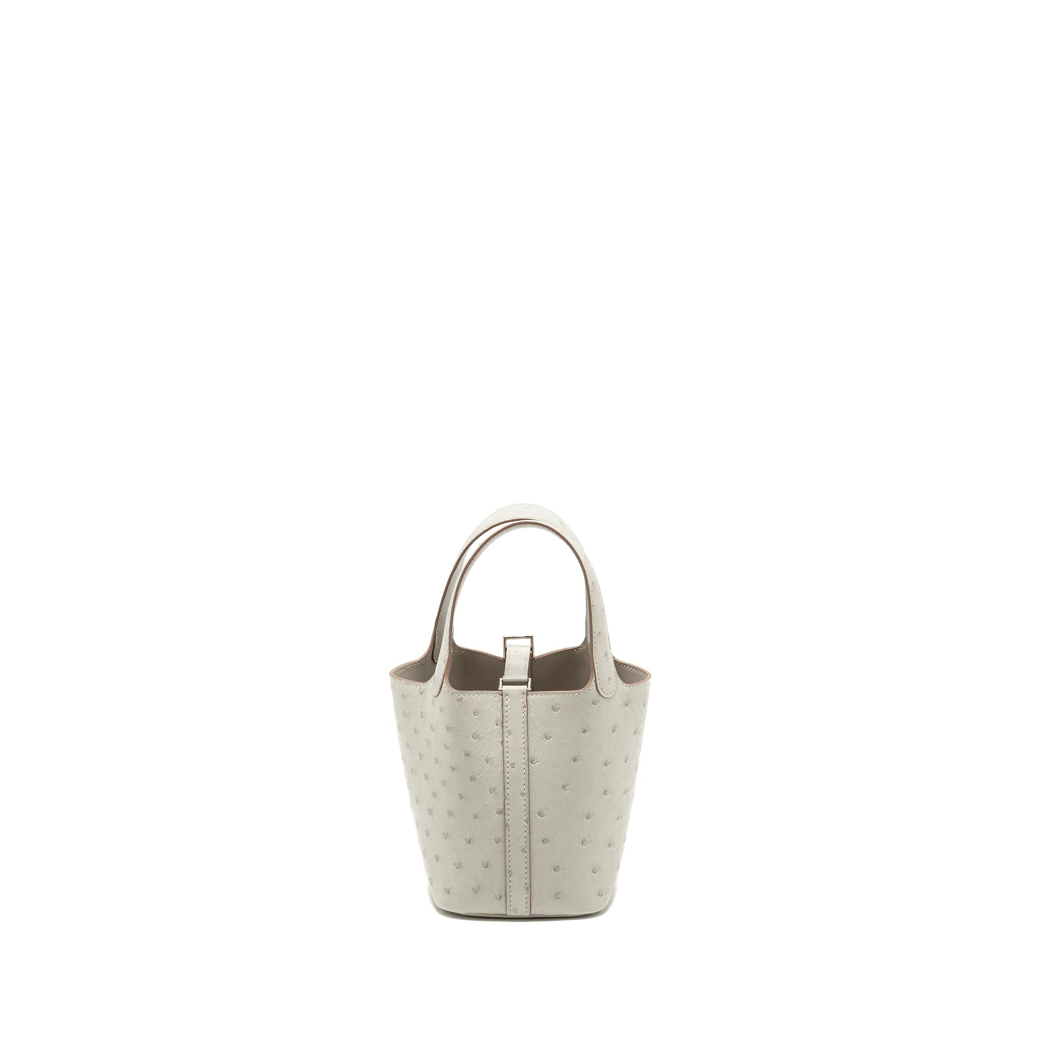 HERMES MICRO PICOTIN 14 LOCK BAG OSTRICH GRIS PERLE SHW