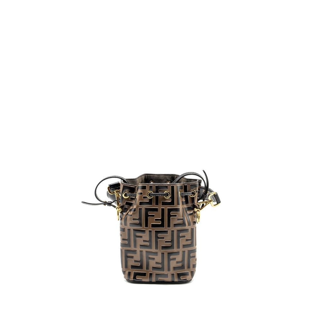 FENDI MINI MON TRESOR BUCKET BAG CALFSKIN BROWN/BLACK GHW