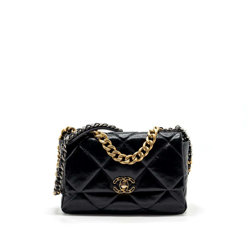 CHANEL MEDIUM 19 BAG SHINY CALFSKIN BLACK MULTICOLOUR HARDWARE