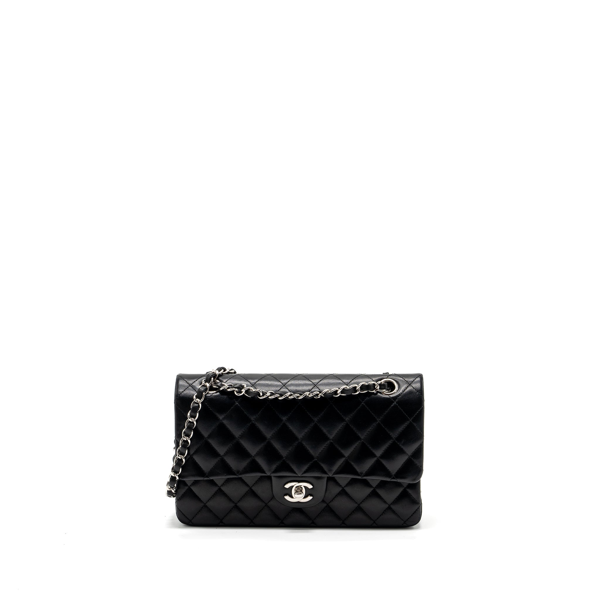 CHANEL MEDIUM CLASSIC DOUBLE FLAP BAG LAMBSKIN BLACK SHW