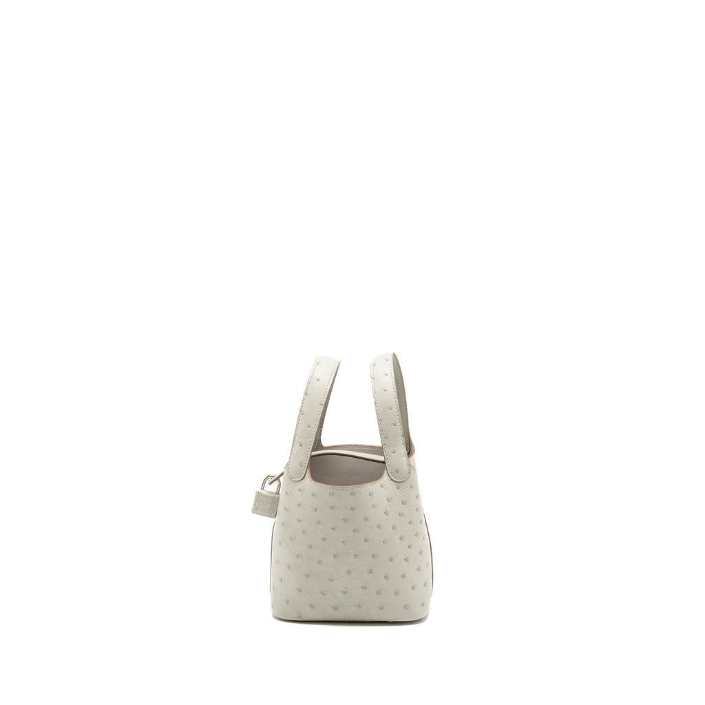 HERMES MICRO PICOTIN 14 LOCK BAG OSTRICH GRIS PERLE SHW