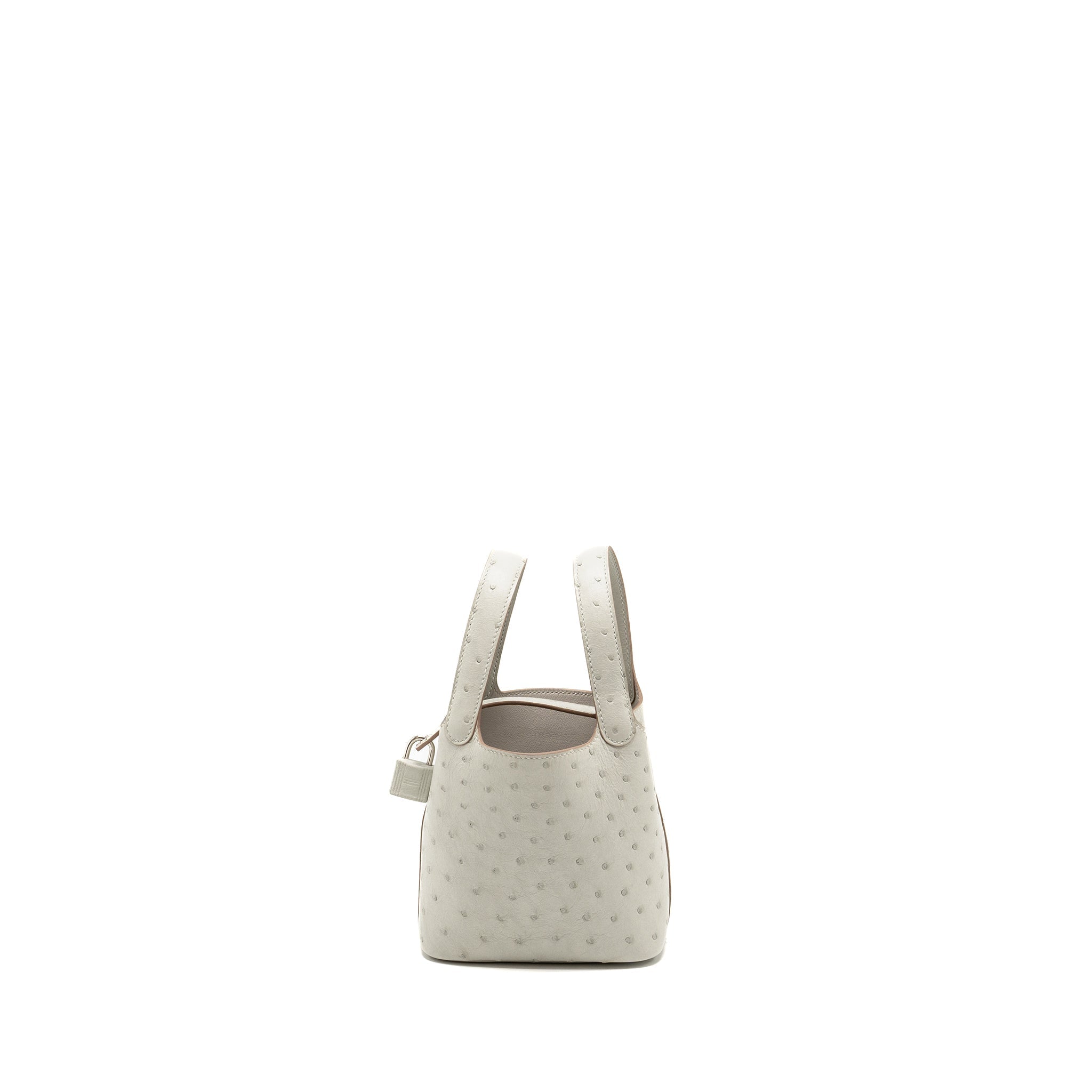 HERMES MICRO PICOTIN 14 LOCK BAG OSTRICH GRIS PERLE SHW