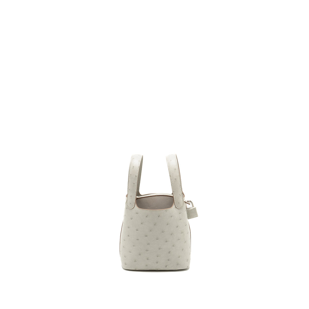 HERMES MICRO PICOTIN 14 LOCK BAG OSTRICH GRIS PERLE SHW