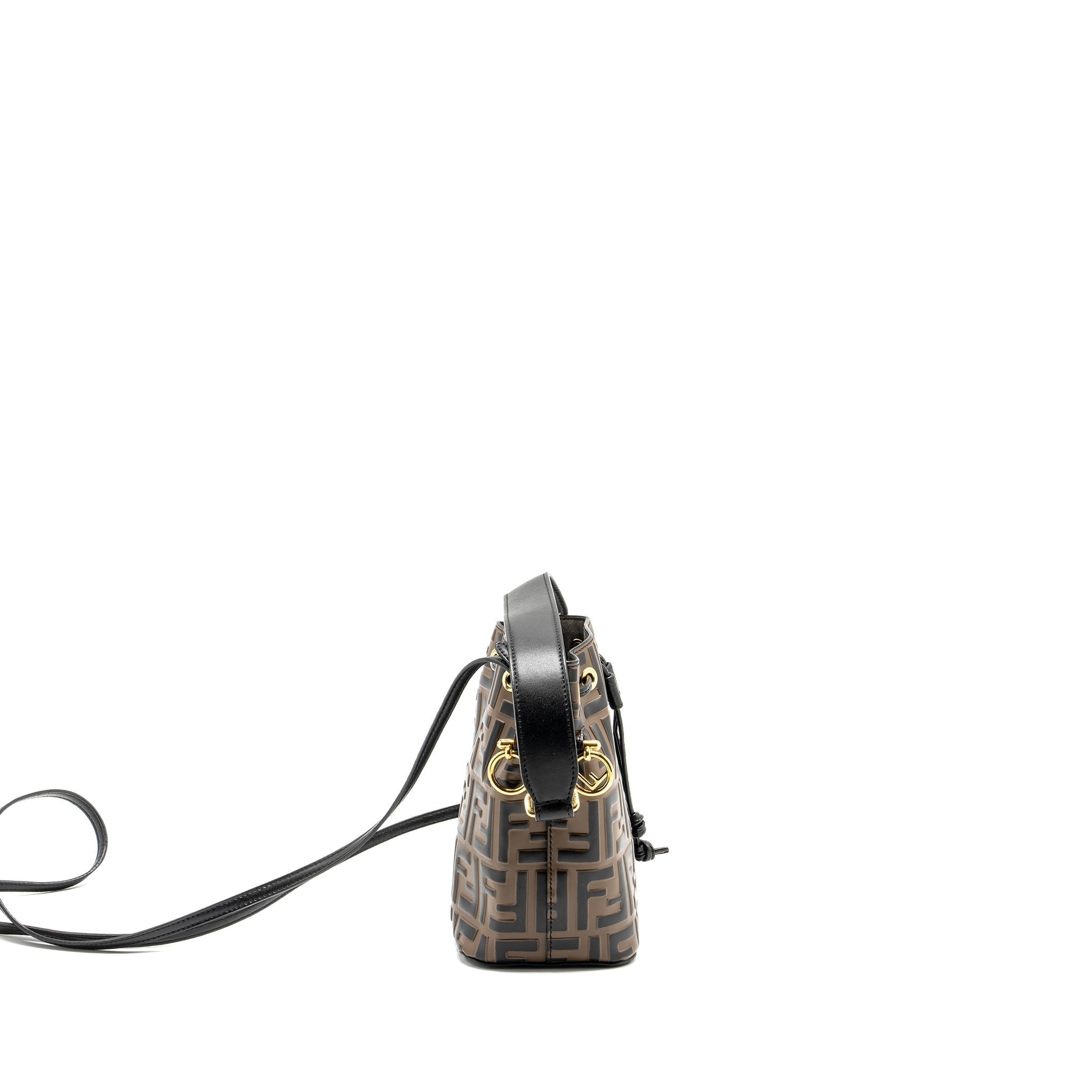 FENDI MINI MON TRESOR BUCKET BAG CALFSKIN BROWN/BLACK GHW