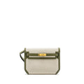 HERMES POCHETTE KELLY DEPECHES 25 CANVAS / TOGO ECRU BEIGE / VERT OLIVE GHW