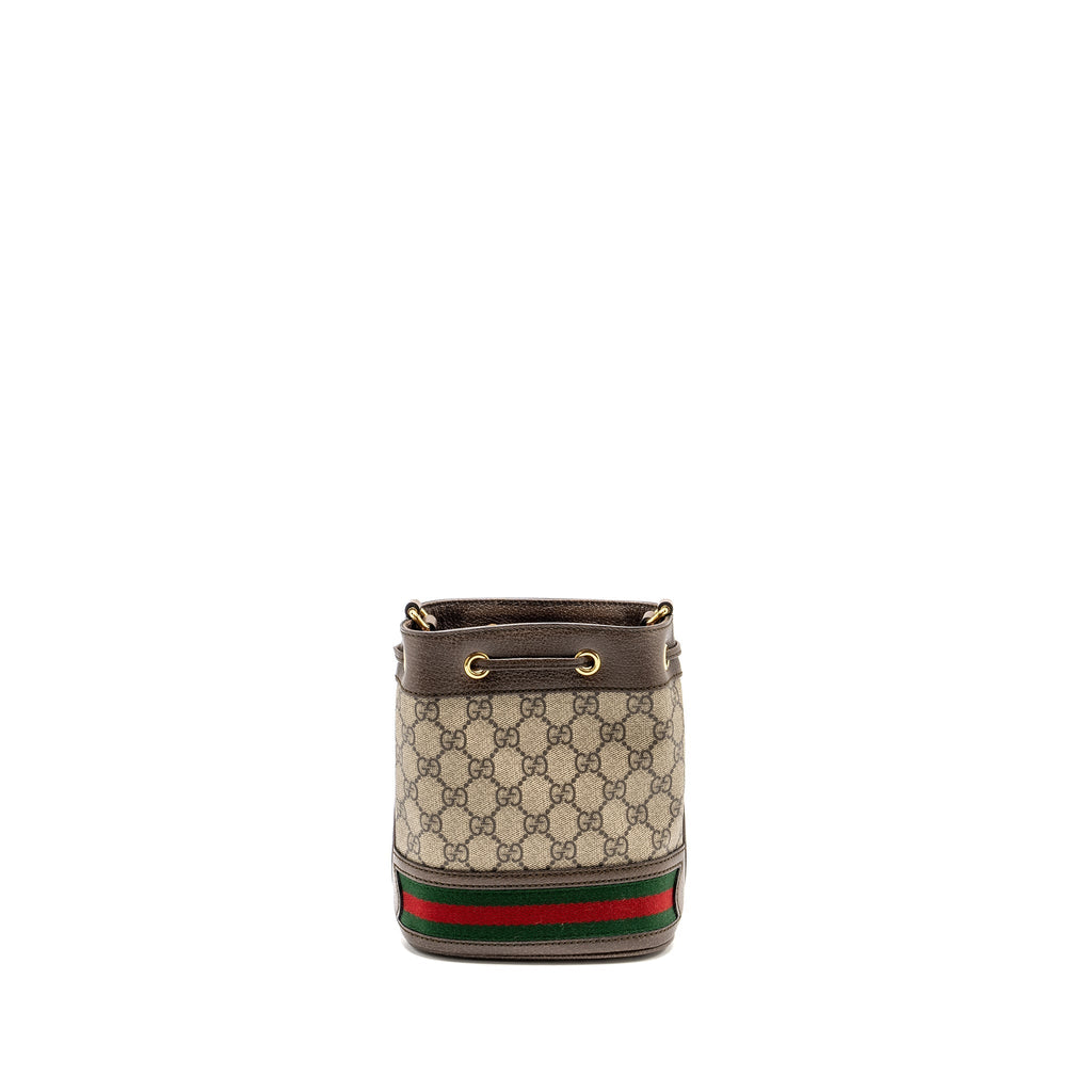 GUCCI OPHIDIA MINI BUCKET BAG GG SUPREME CANVAS BEIGE / EBONY GHW