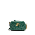 GUCCI SMALL GG MARMONT CROSSBODY CAMERA BAG CALFSKIN GREEN GHW