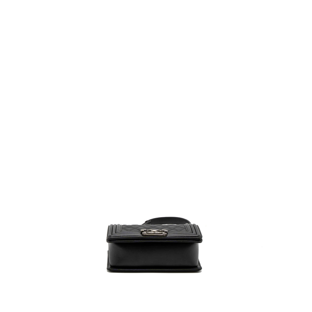 CHANEL SMALL BOY BAG CALFSKIN BLACK RUTHENIUM SILVER HARDWARE