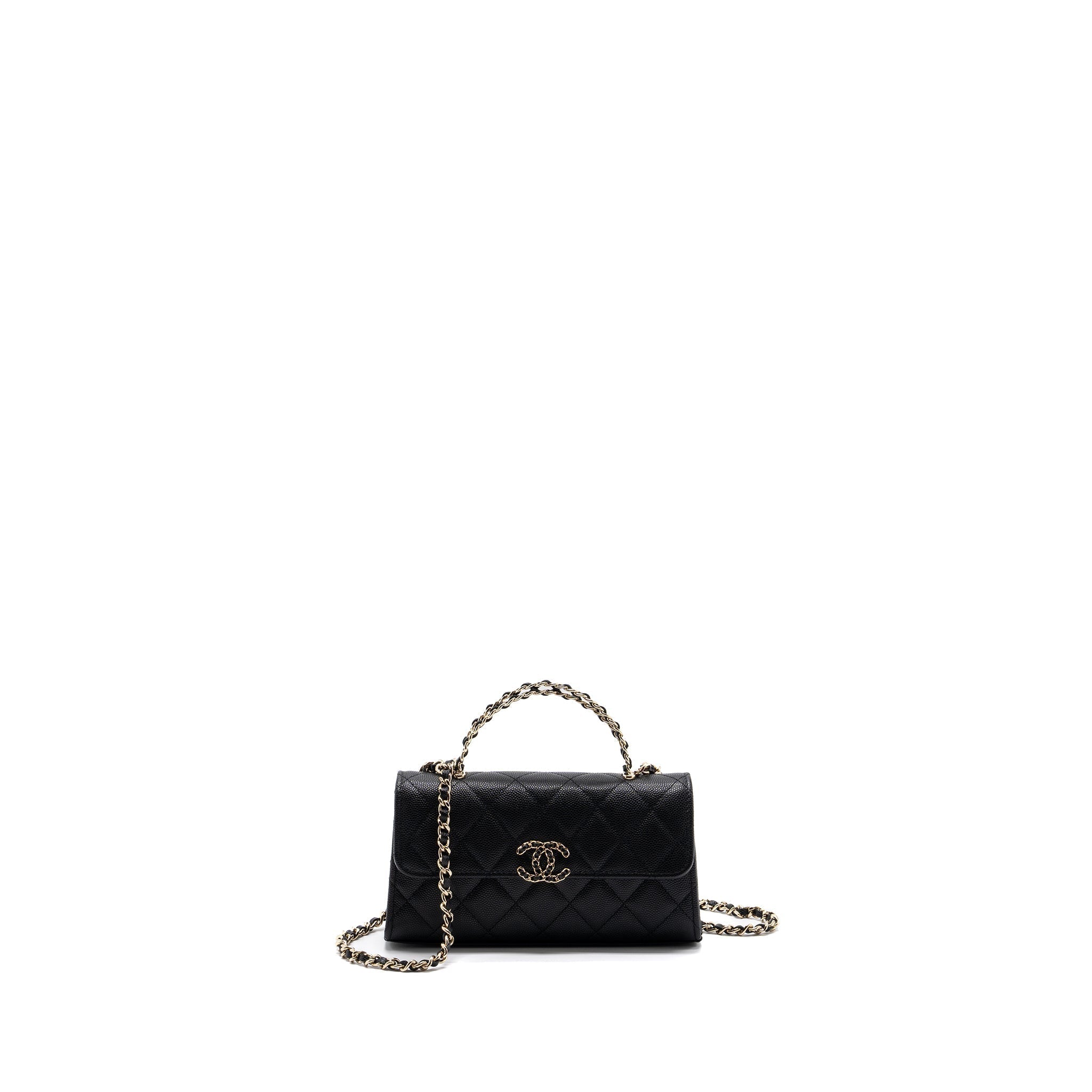 CHANEL TOP HANDLE MINI FLAP BAG WITH CHAIN CAVIAR BLACK LGHW (MICROCHIP)