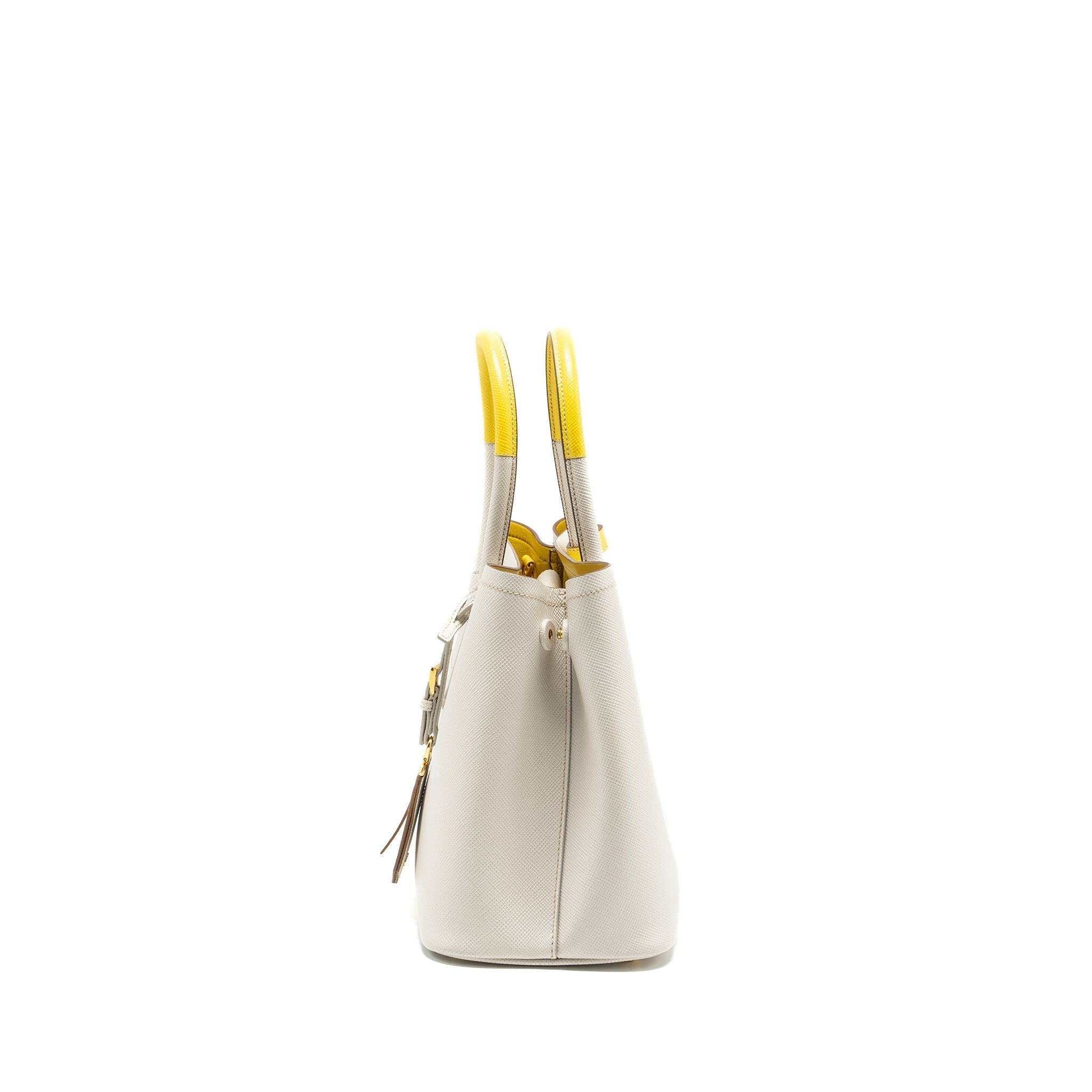 PRADA SMALL SAFFIANO CUIR TOTE BAG CALFSKIN WHITE/YELLOW GHW