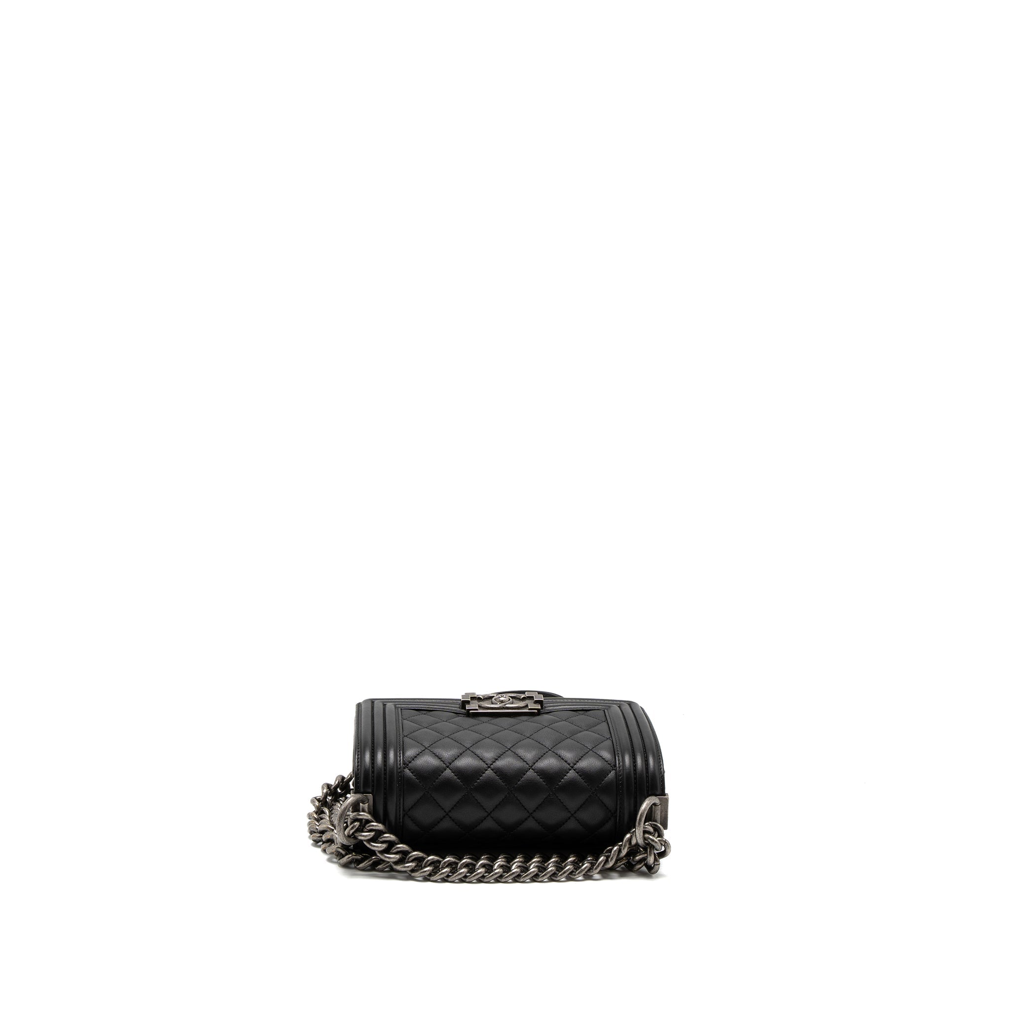 CHANEL SMALL BOY BAG CALFSKIN BLACK RUTHENIUM SILVER HARDWARE