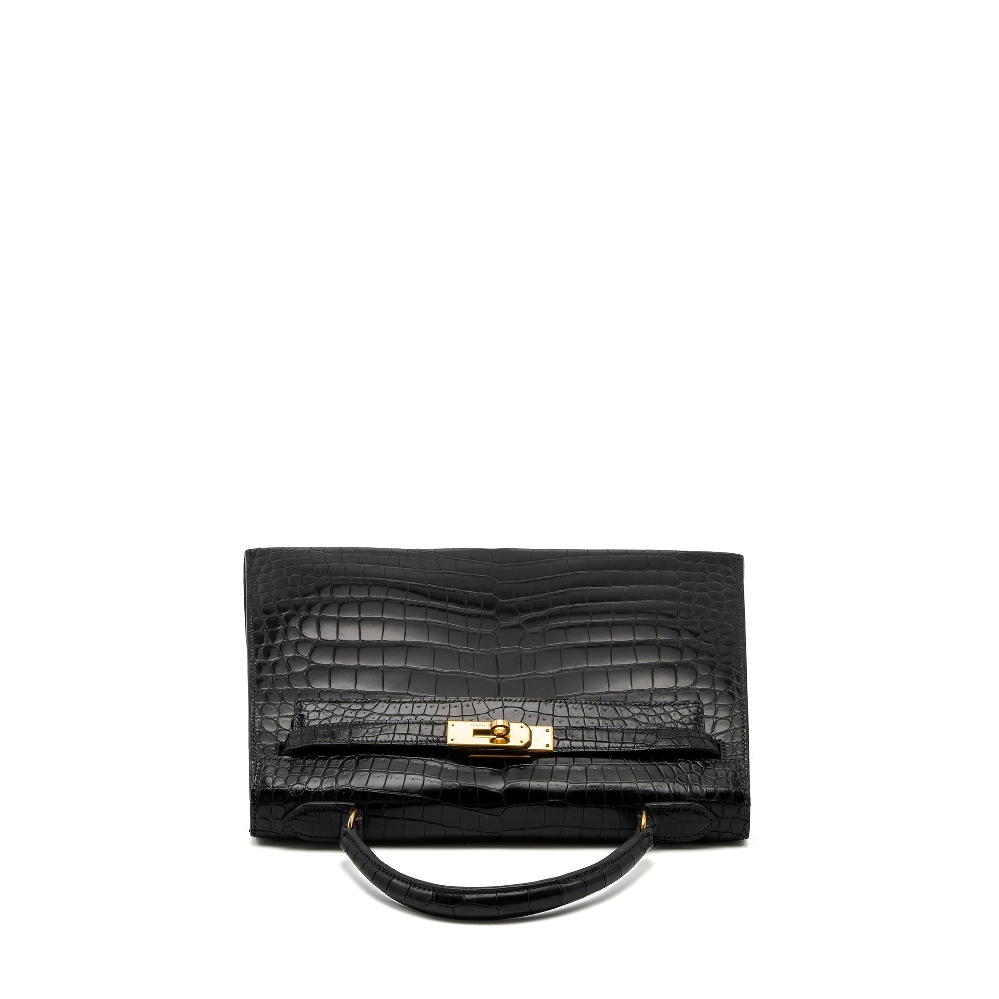 HERMES KELLY 32 SHINY CROCODILE POROSUS BLACK GHW