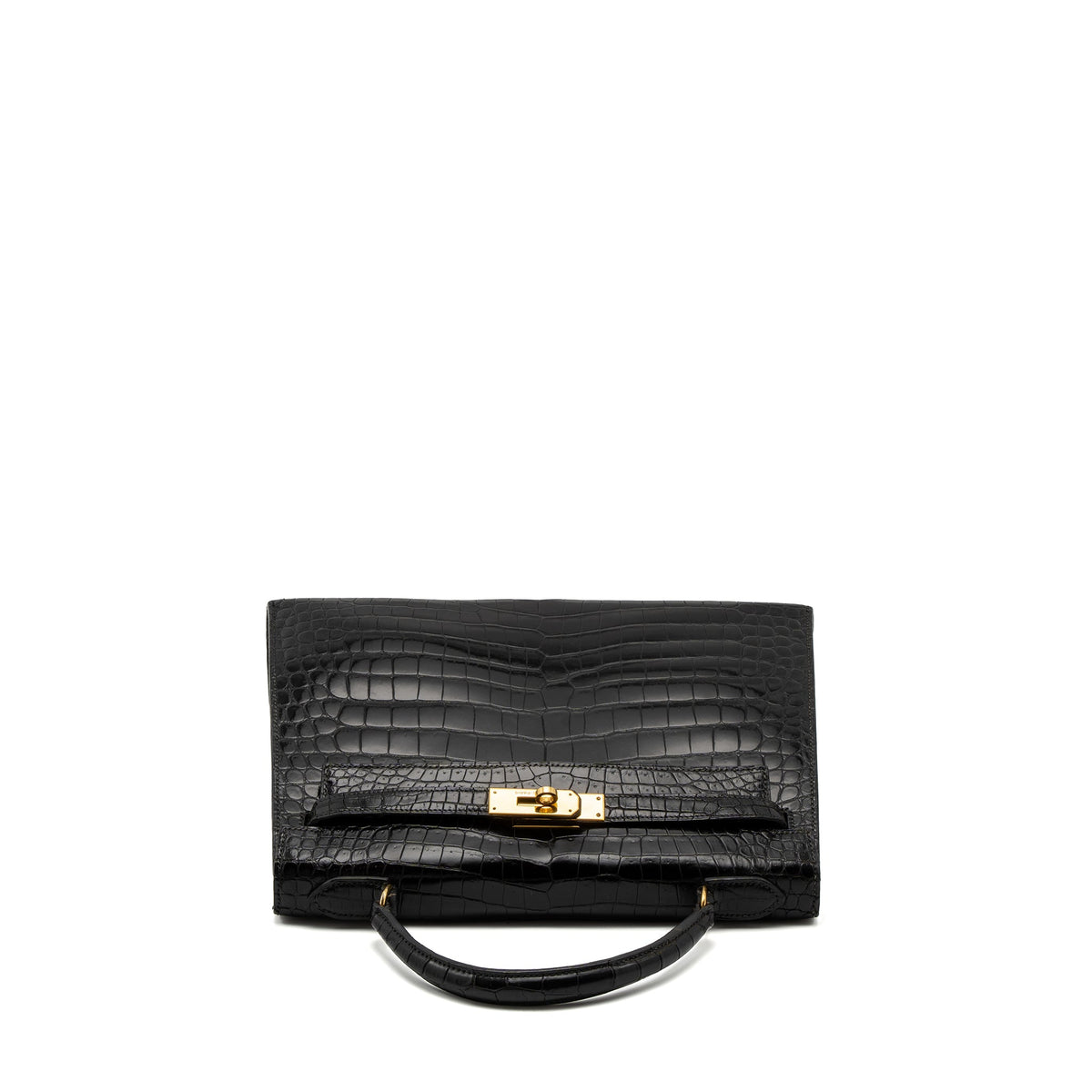Hermes Kelly 32 Shiny Crocodile Porosus Black GHW Stamp Circle Q