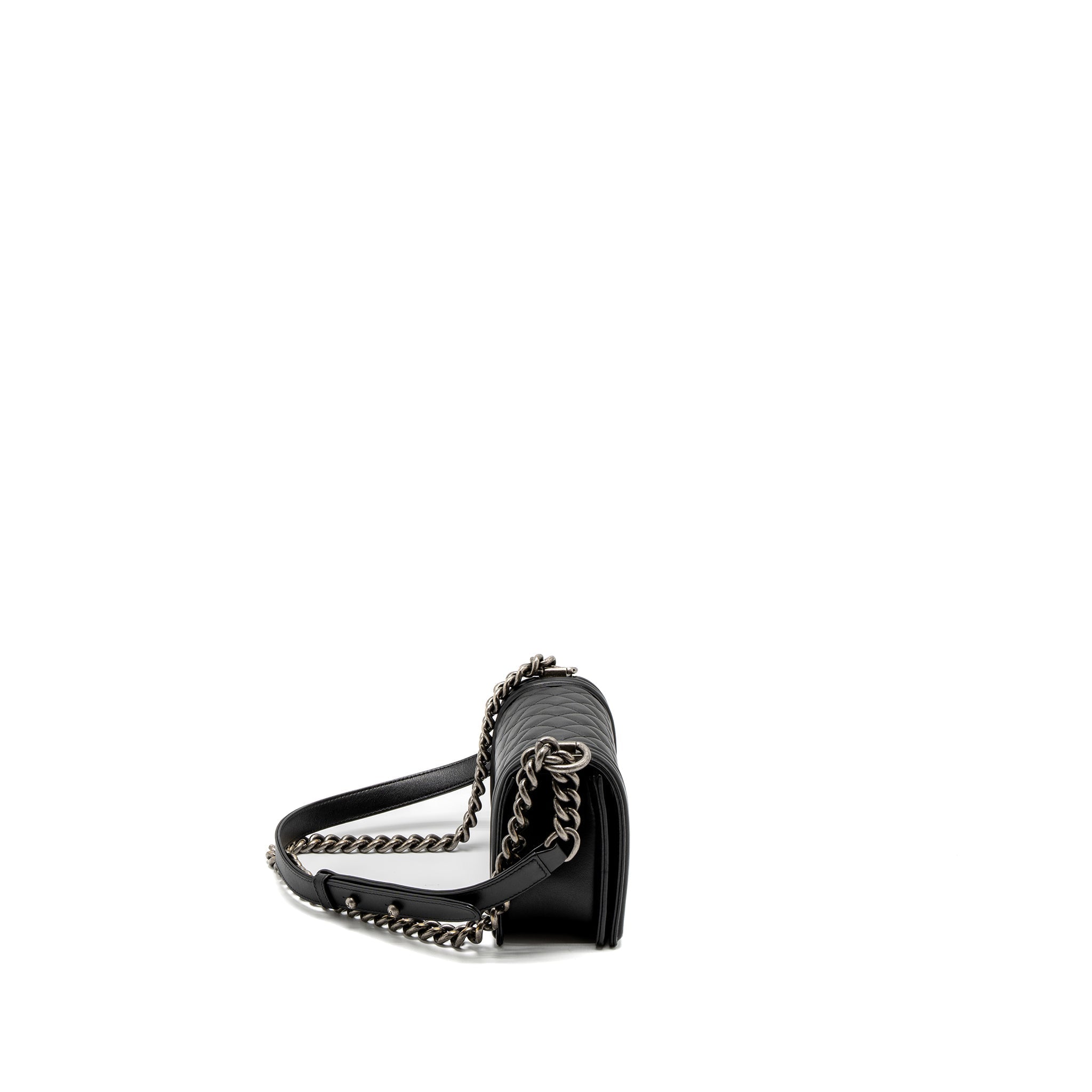 CHANEL SMALL BOY BAG CALFSKIN BLACK RUTHENIUM SILVER HARDWARE