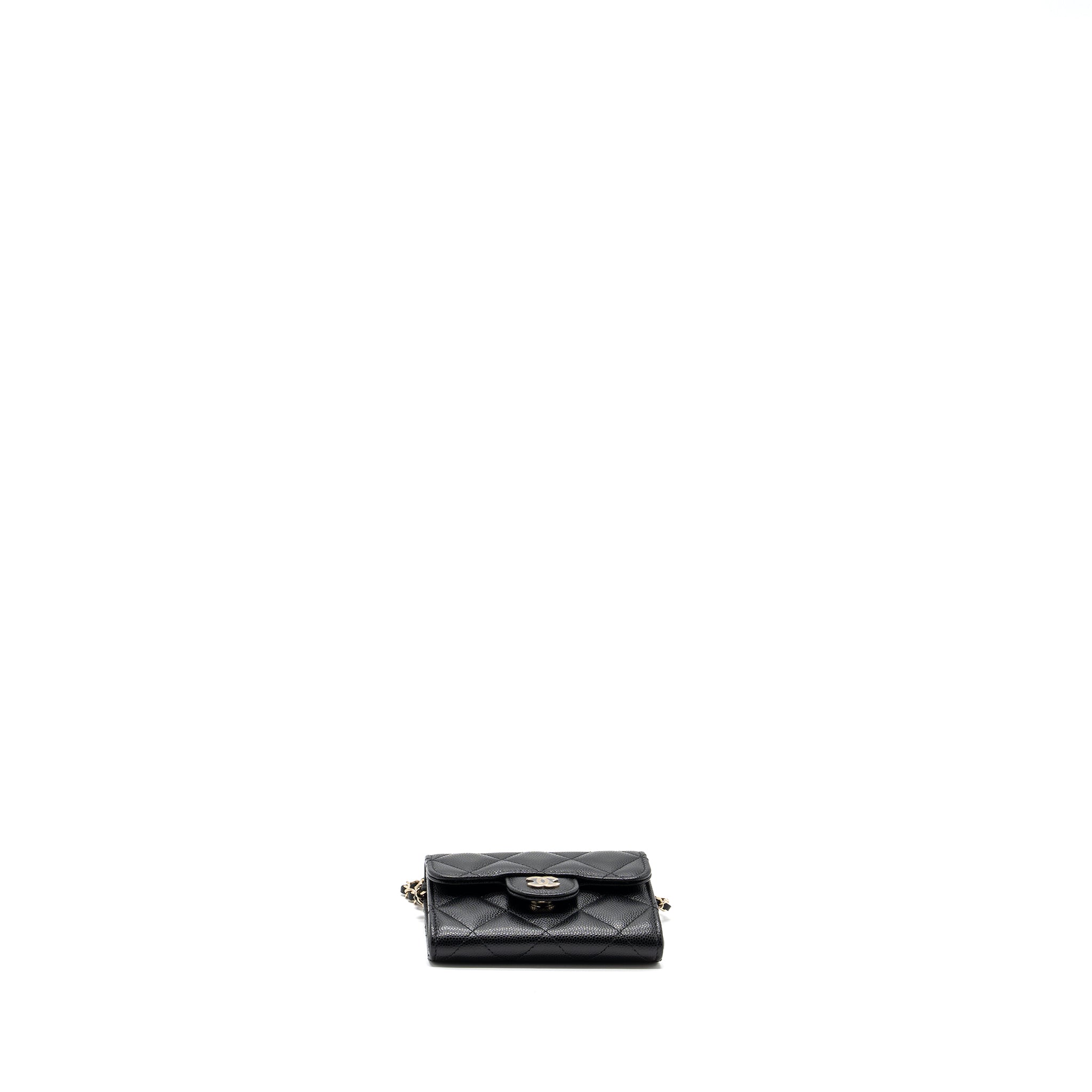 CHANEL CARD HOLDER WITH CHAIN CAVIAR BLACK LGHW