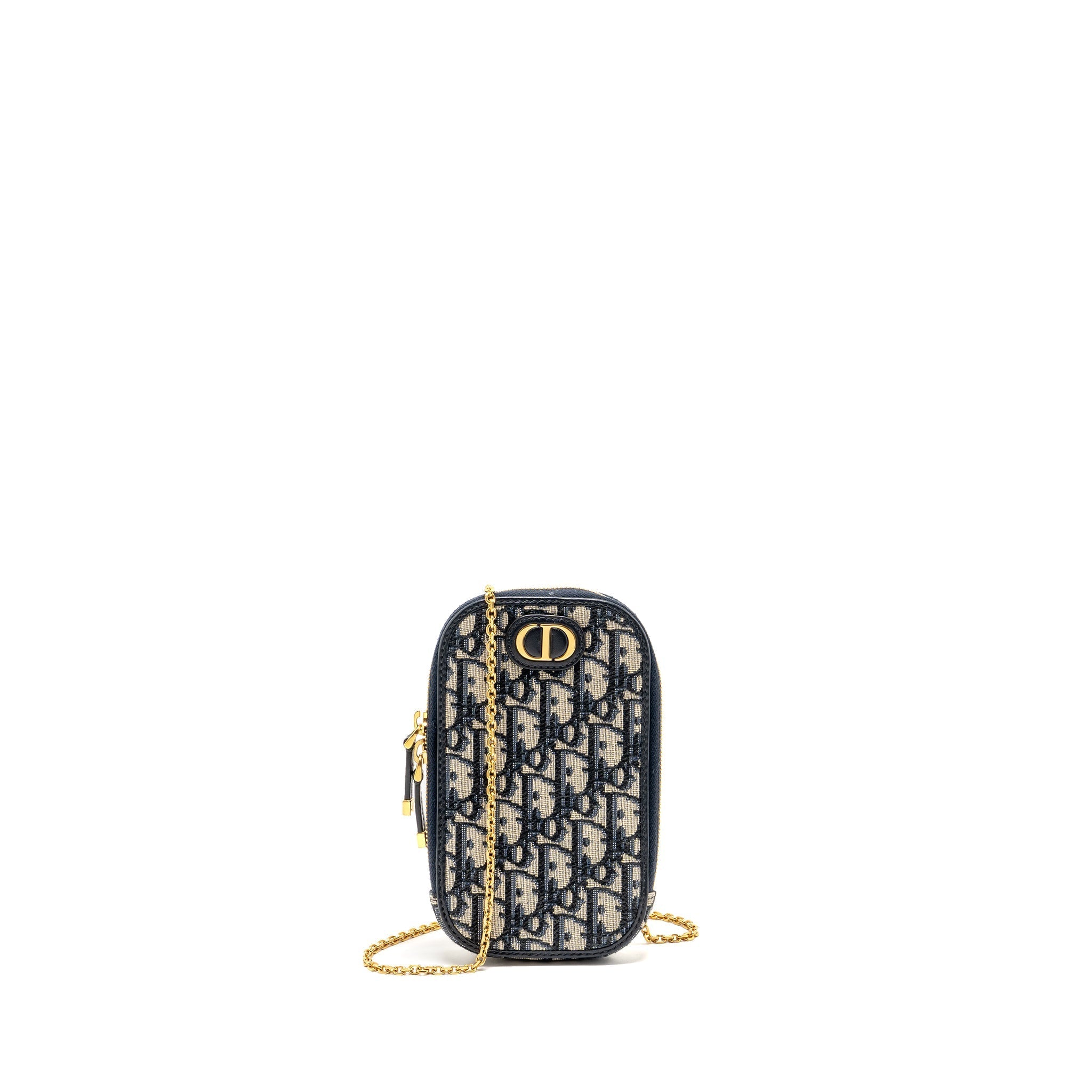 DIOR 30 MONTAIGNE PHONE POUCH OBLIQUE JACQUARD CANVAS NAVY GHW