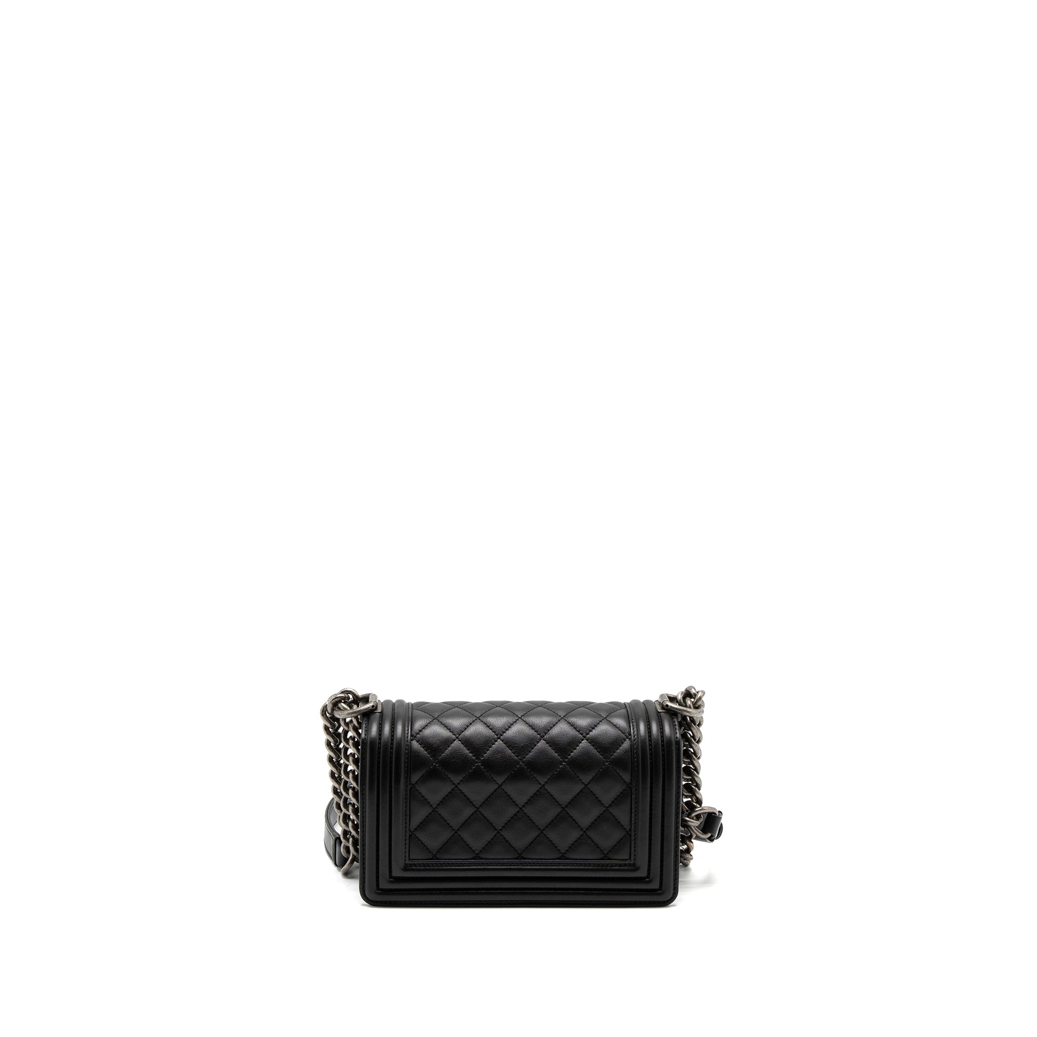 CHANEL SMALL BOY BAG CALFSKIN BLACK RUTHENIUM SILVER HARDWARE