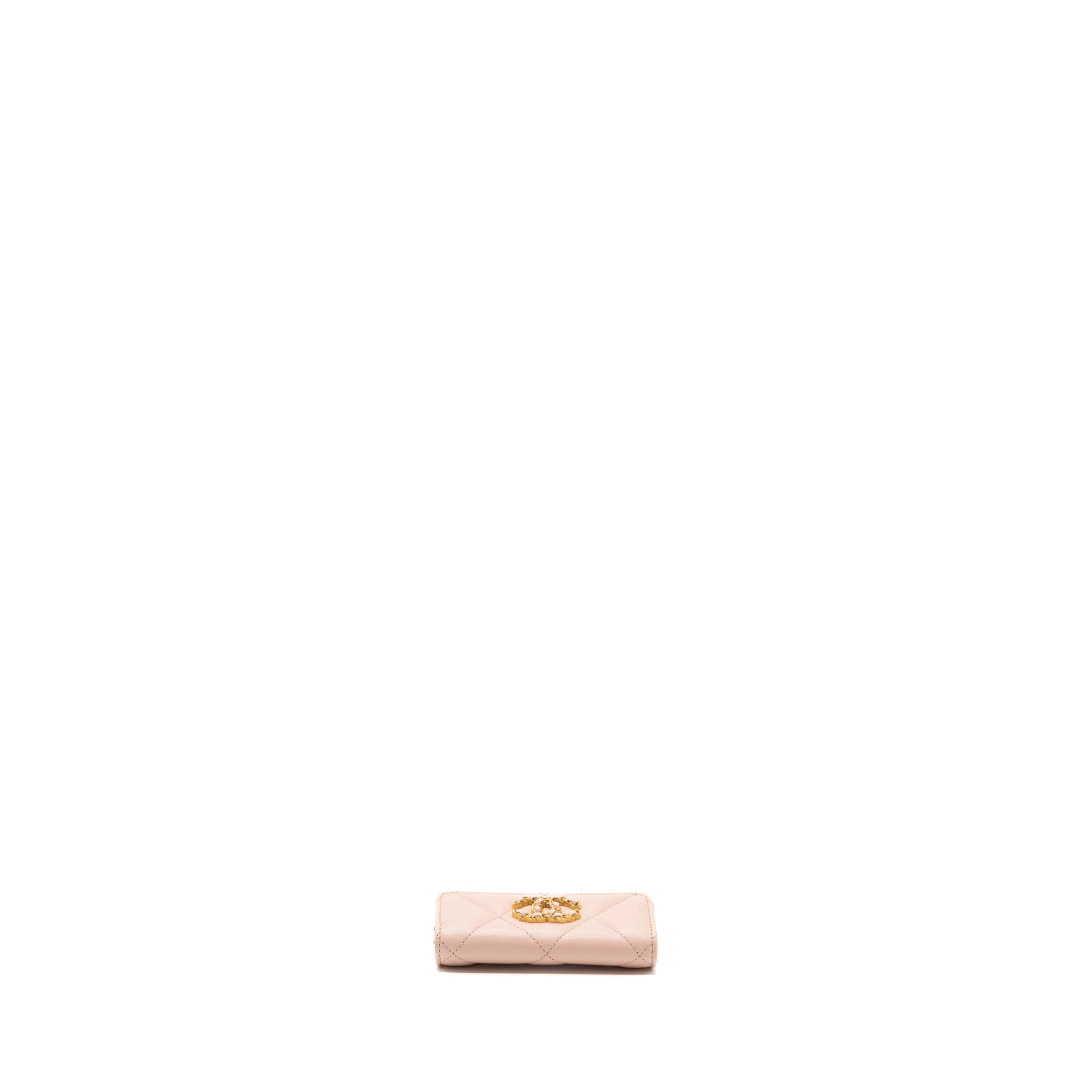 CHANEL 19 CARD HOLDER LAMBSKIN LIGHT PINK GHW (MICROCHIP)