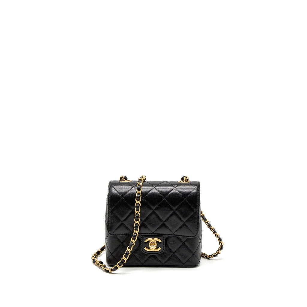 CHANEL 22K RETRO NEW CLASSIC SQUARE MINI FLAP BAG GOATSKIN BLACK BRUSHED GHW (MICROCHIP)