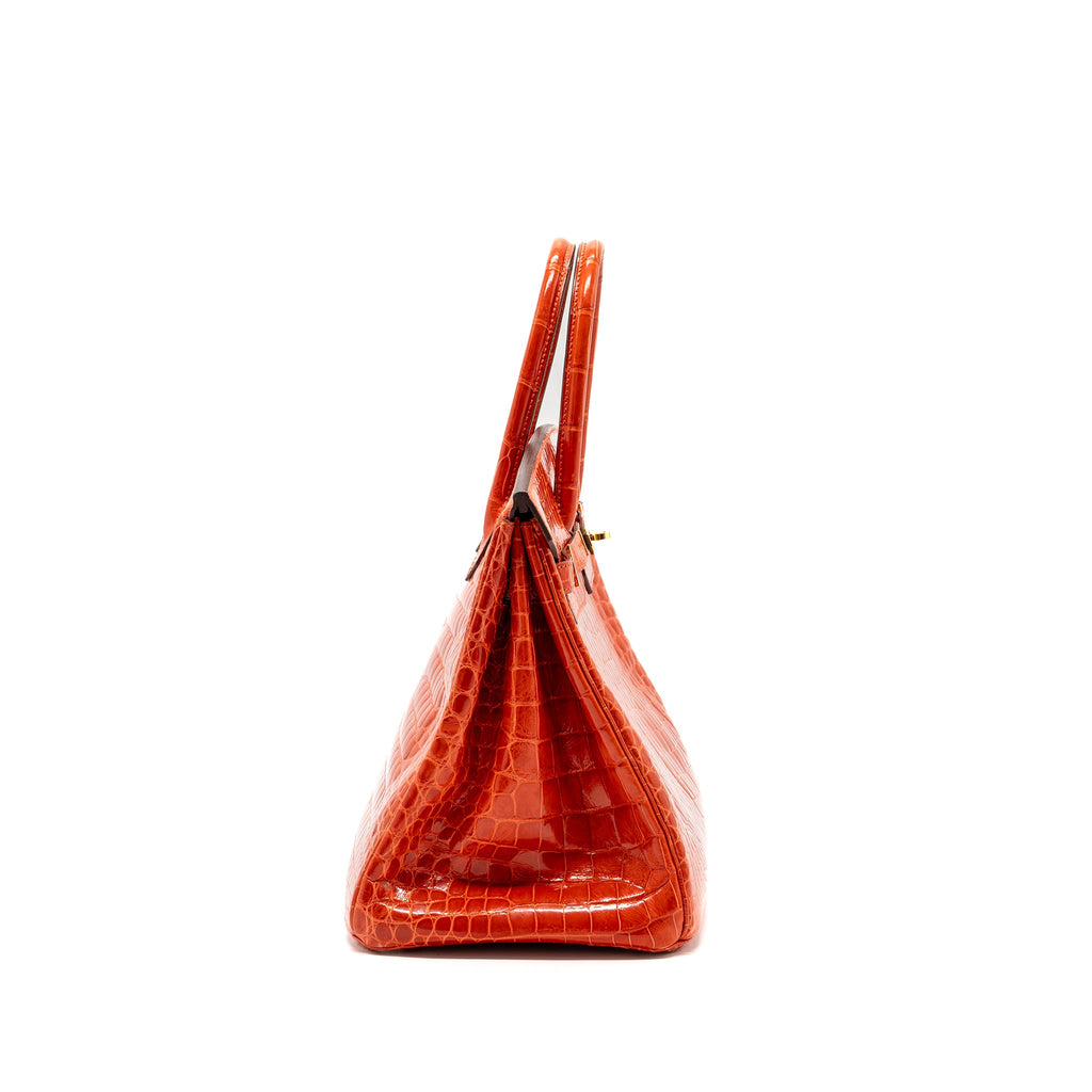 Hermes Birkin 35 Shiny Crocodile Porosus Feu GHW