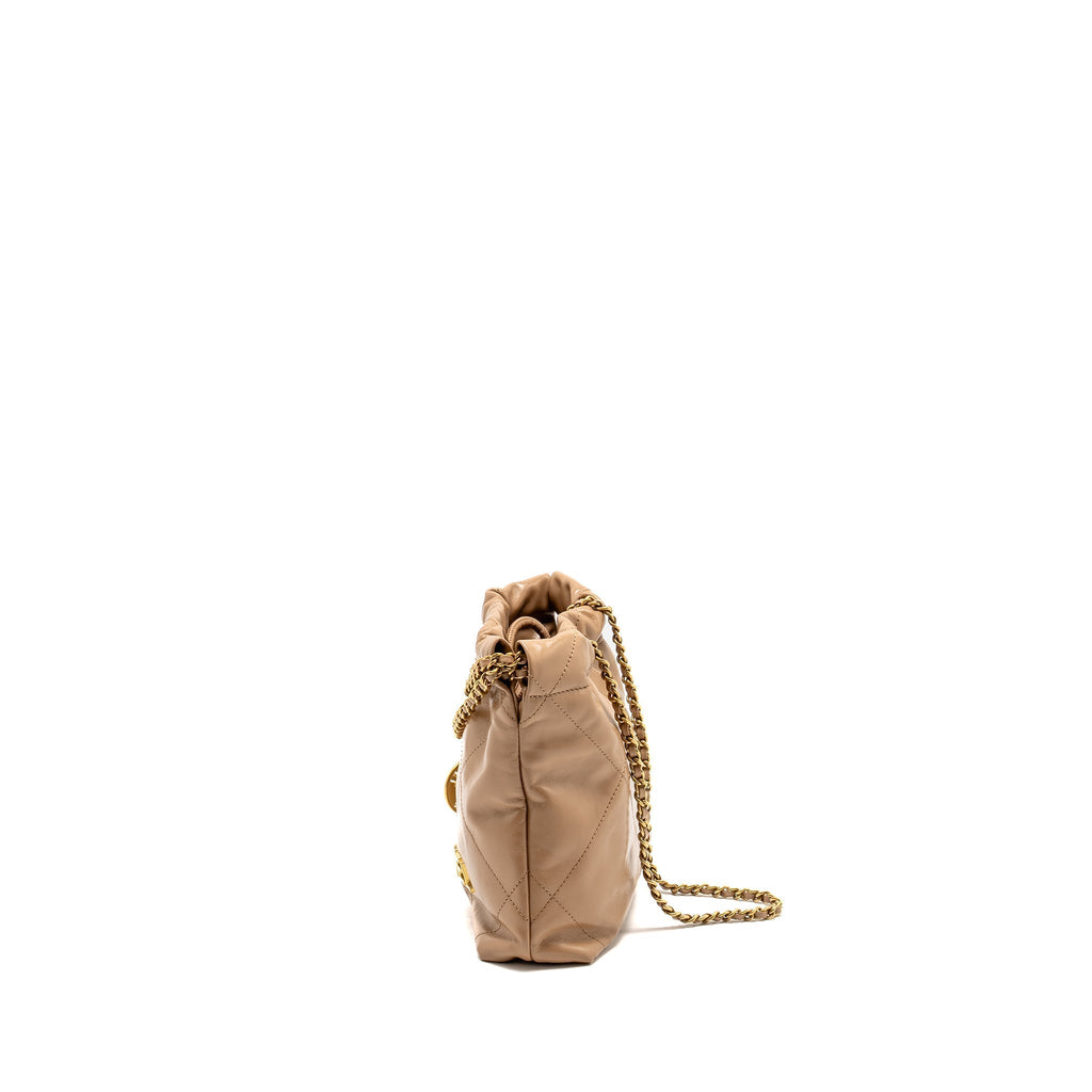 CHANEL MINI 22 BAG CALFSKIN DARK BEIGE GHW (MICROCHIP)