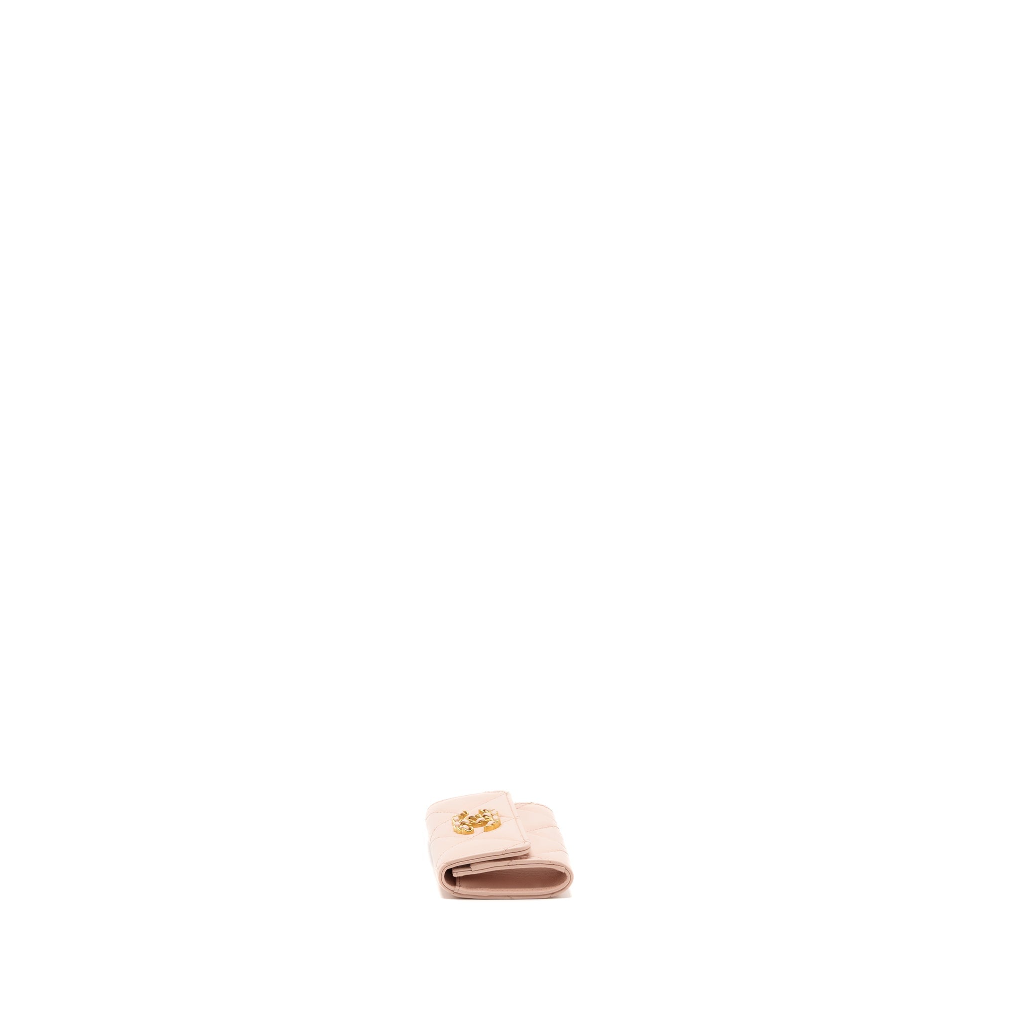 CHANEL 19 CARD HOLDER LAMBSKIN LIGHT PINK GHW (MICROCHIP)