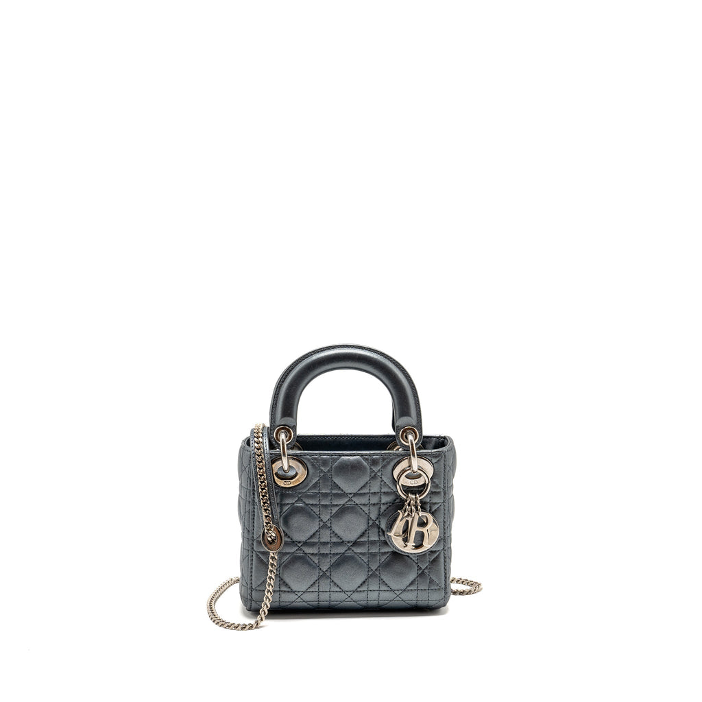DIOR MINI LADY DIOR LAMBSKIN IRIDESCENT GREY SHW