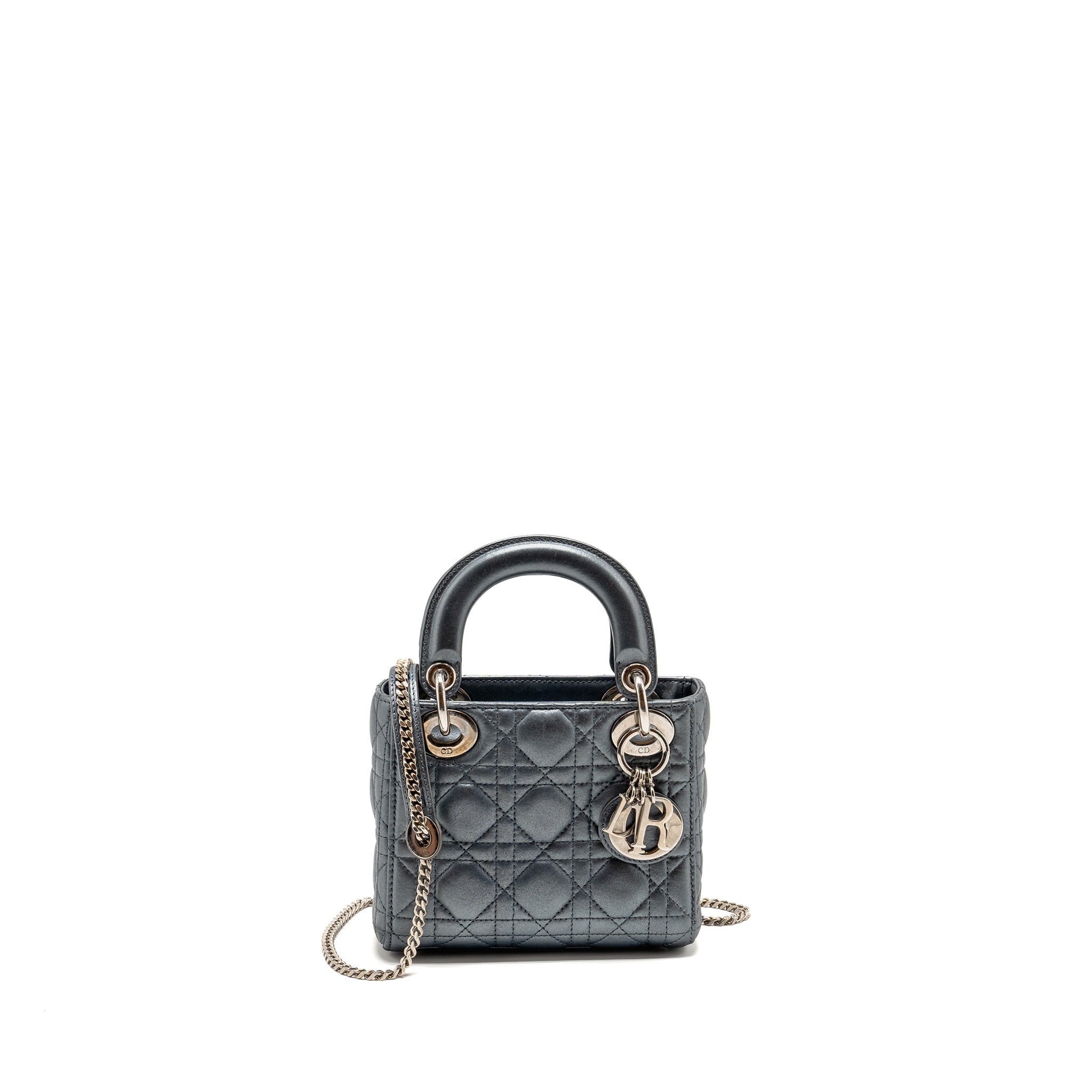 DIOR MINI LADY DIOR LAMBSKIN IRIDESCENT GREY SHW