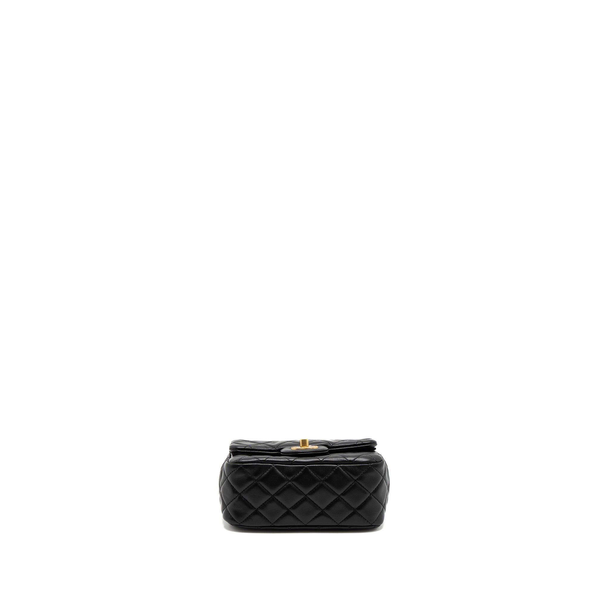 CHANEL PEARL CRUSH MINI SQUARE FLAP BAG LAMBSKIN BLACK BRUSHED GHW (MICROCHIP)