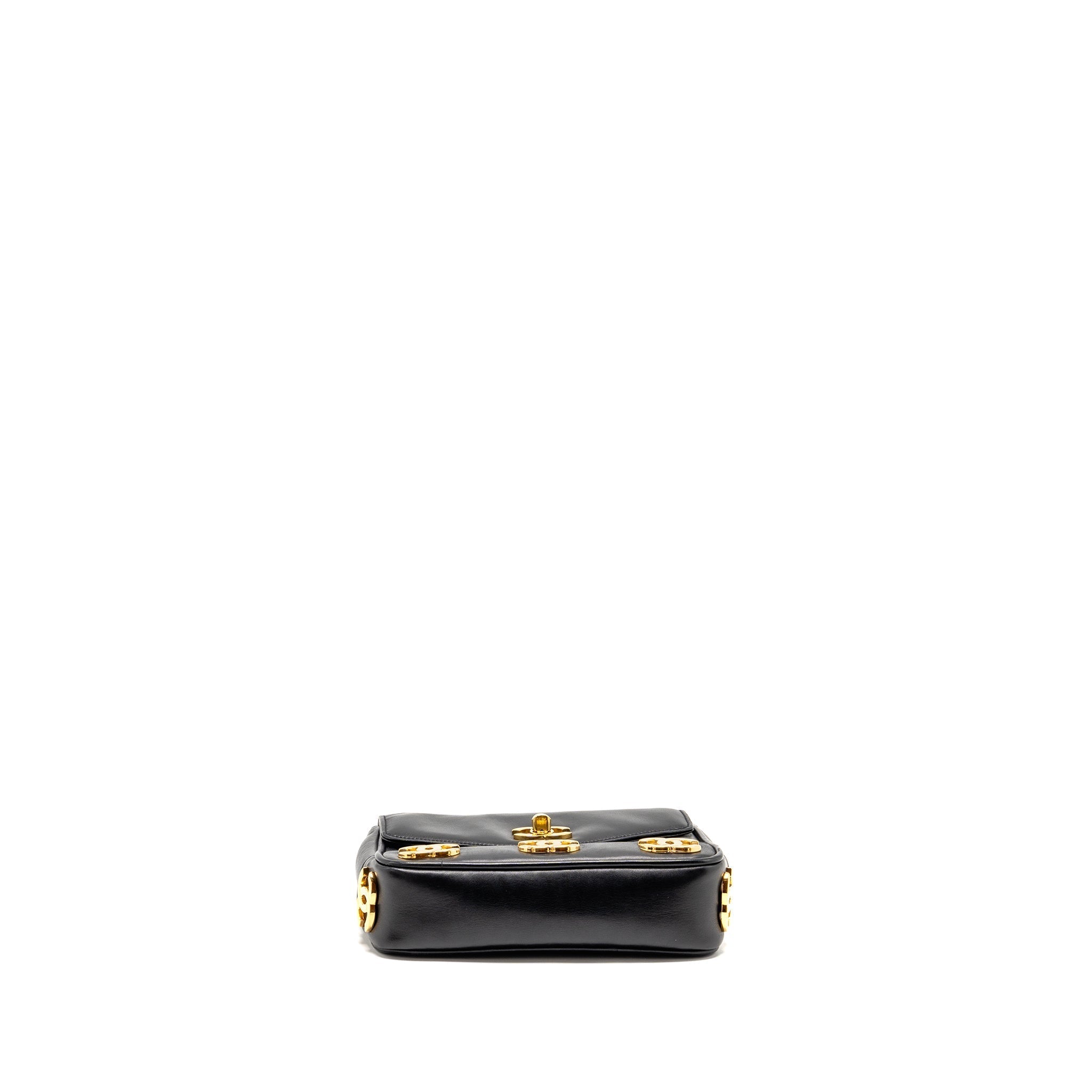 CHANEL VINTAGE CC LOGO FLAP BELT BAG SMOOTH CALFSKIN BLACK GHW