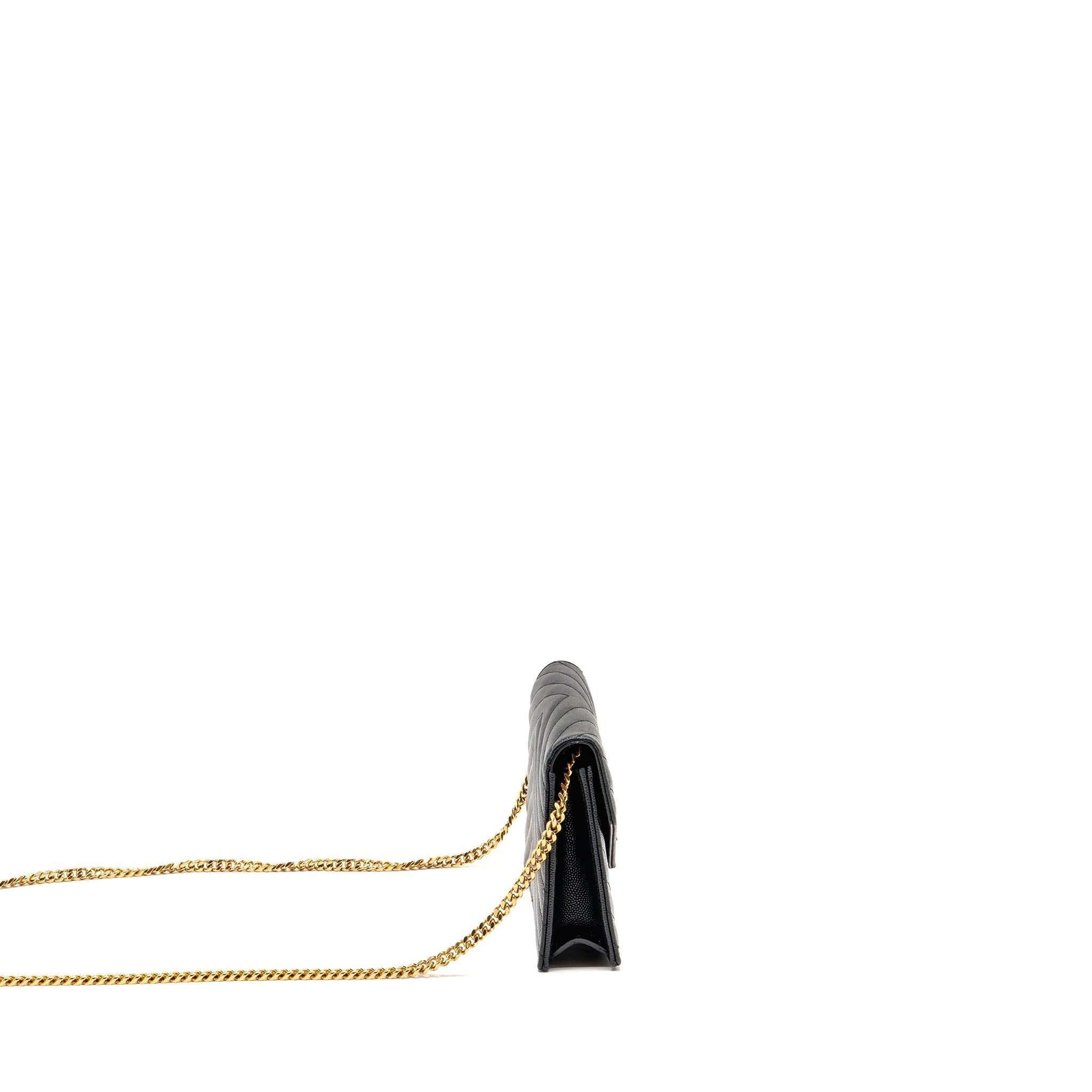SAINT LAURENT/YSL ENVELOPE CHAIN WALLET GRAINED CALFSKIN BLACK GHW