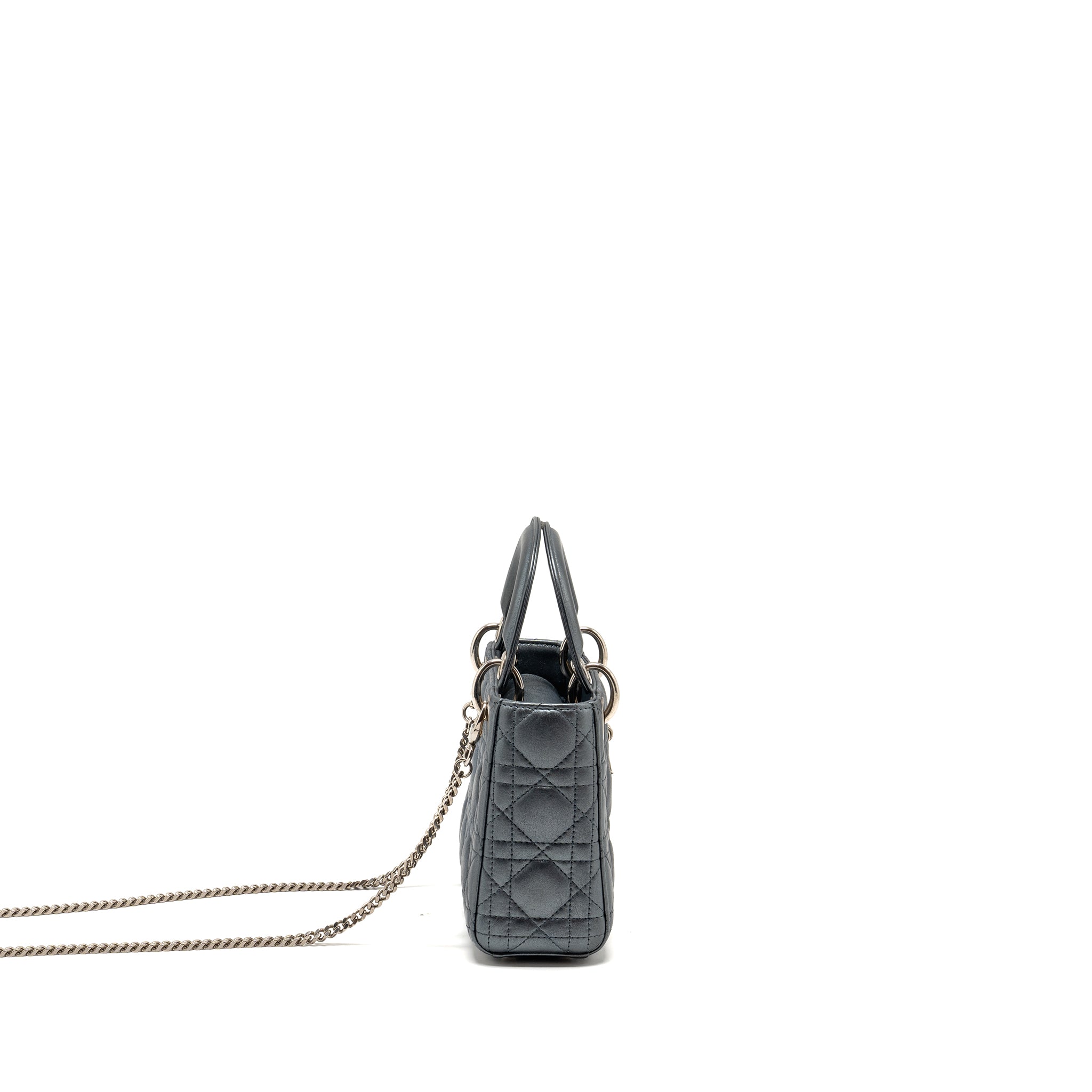 DIOR MINI LADY DIOR LAMBSKIN IRIDESCENT GREY SHW
