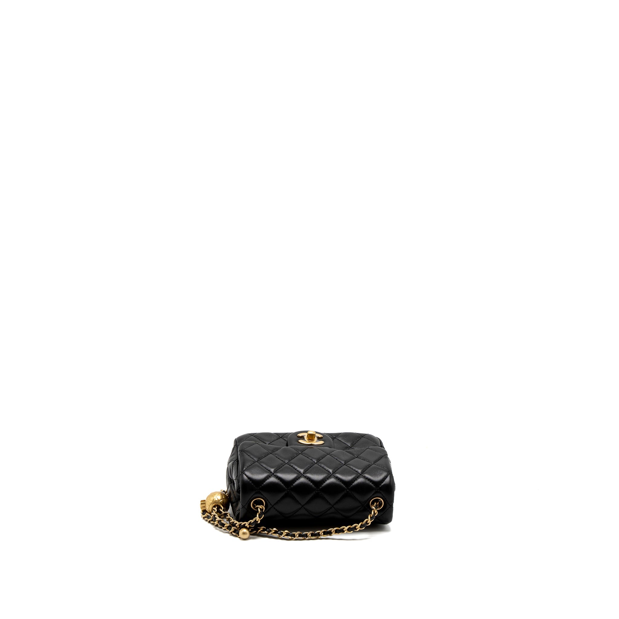 CHANEL PEARL CRUSH MINI SQUARE FLAP BAG LAMBSKIN BLACK BRUSHED GHW (MICROCHIP)